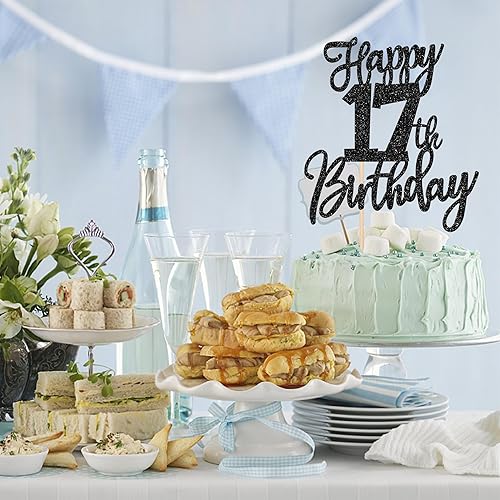 Miniatura 4 de 1 pieza de decoración de pastel de feliz cumpleaños 17 con purpurina para decoración de pasteles de cumpleaños de 17 años, decoración de pastel de
