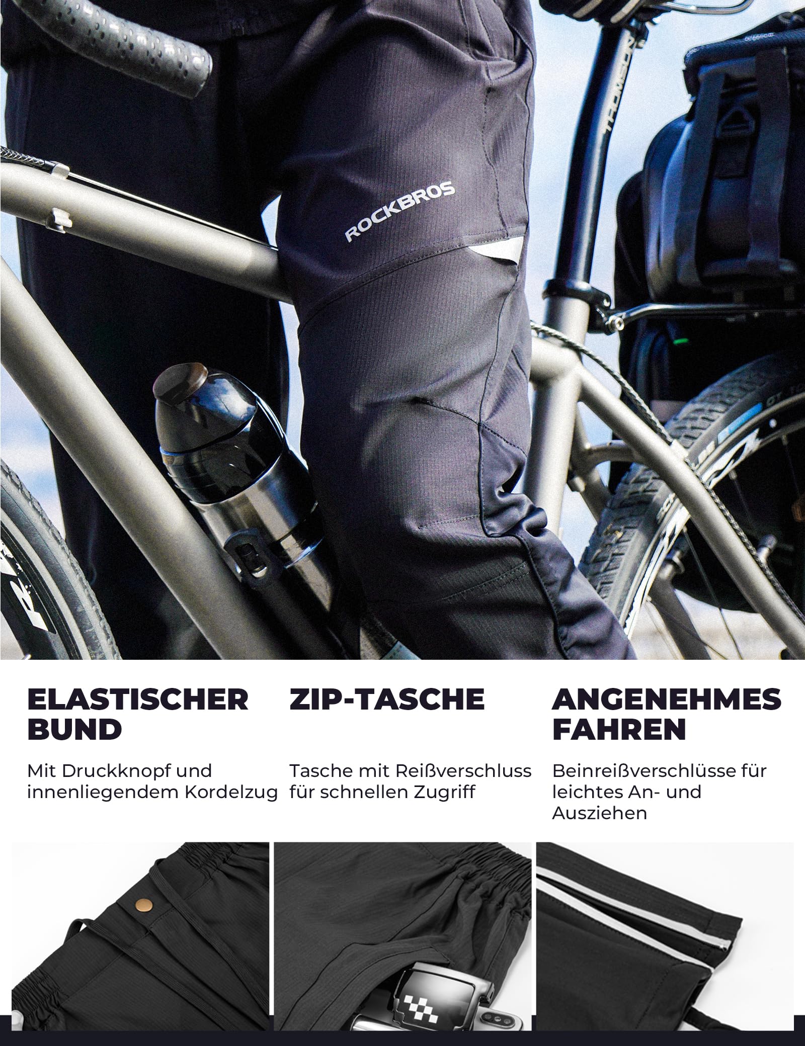 ROCKBROS Herren Fahrradhose Atmungsaktiv Lang Radlerhose Laufhose für Outdoor-Sports S-4XL Aktualisiert