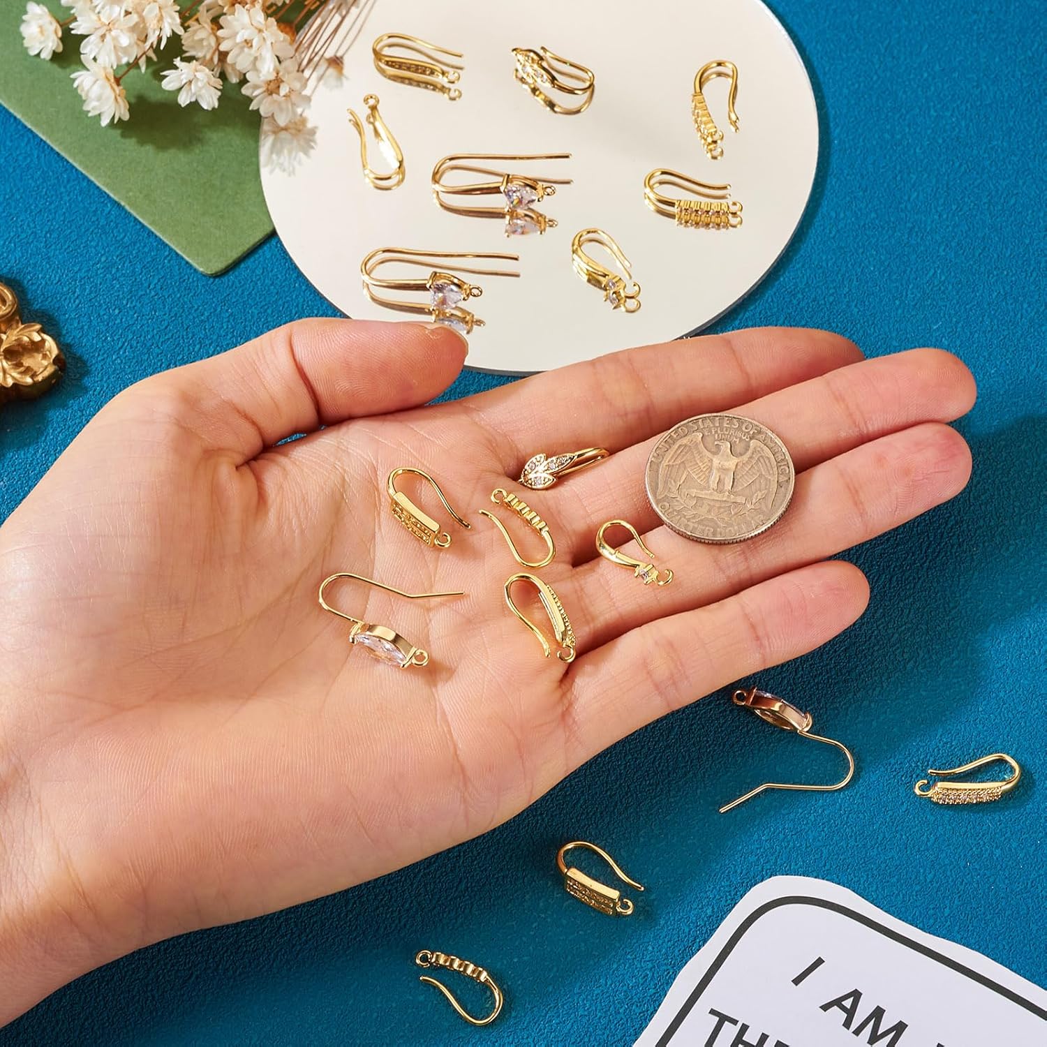 Pandahall 18Pcs 18K Gold Plated Cubic Zirconia Earring Hooks Rhinestone French Ear Wires Metal Fish Hooks Ear Wire with Dangle Loops for DIY Jewelry Earring Making Findings - Image 6