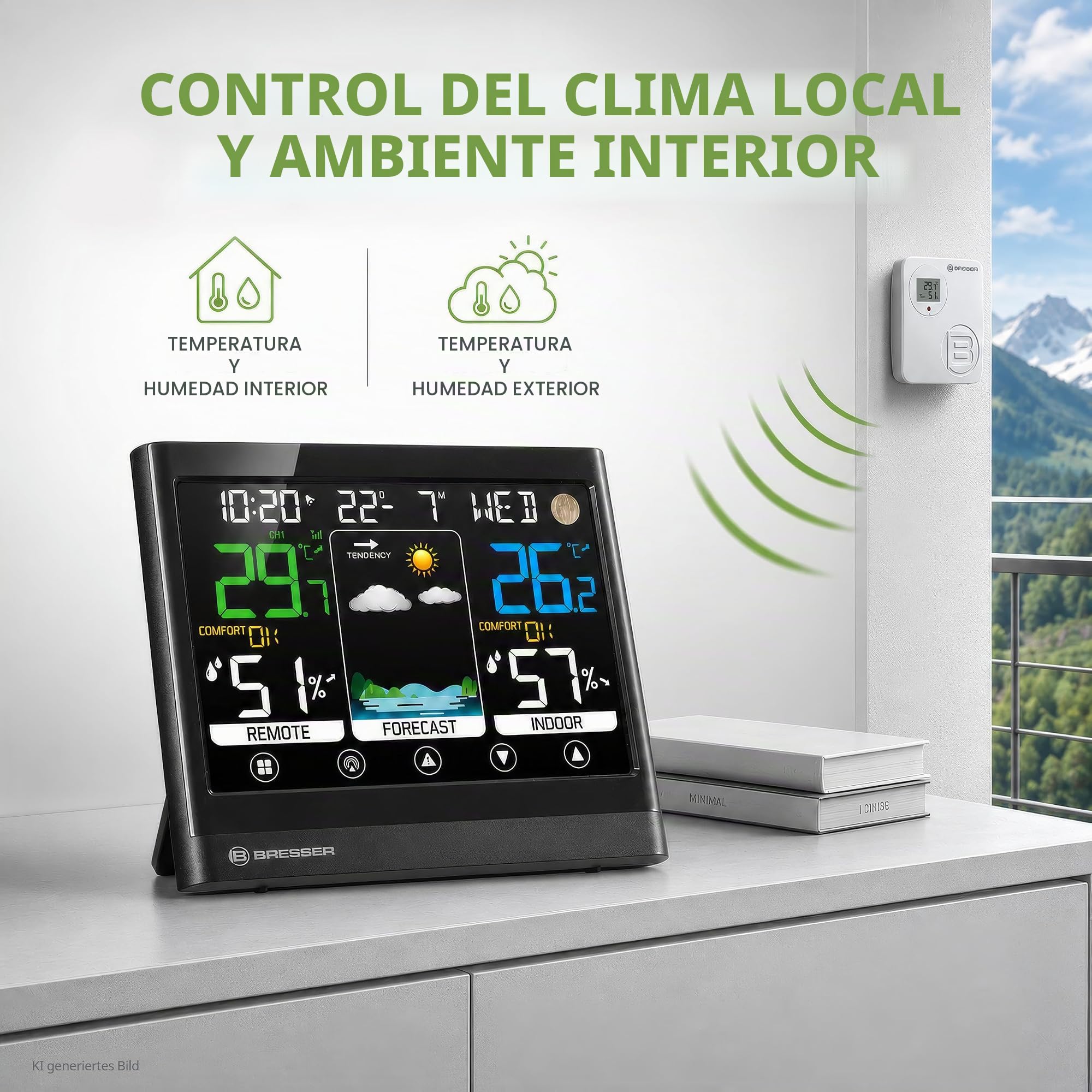 Bresser MeteoTemp BF Estación meteorológica inalámbrica con pantalla táctil, sensor exterior, presión atmosférica, pronóstico del clima, indicador de temperatura, humedad, señal horaria DCF, alarma | Bresser MeteoTemp BF - Estación meteorológica inalámbri