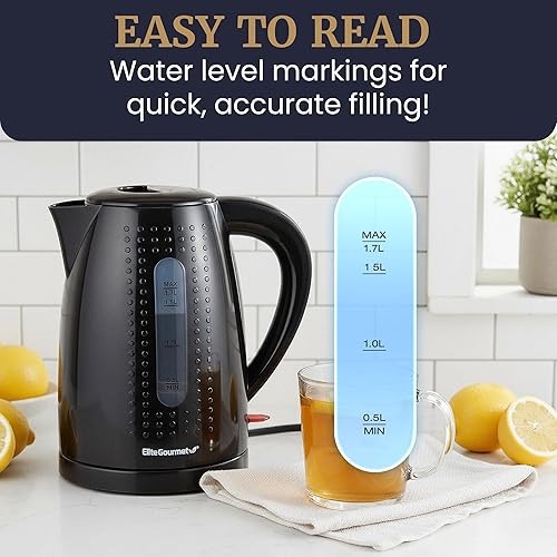 Miniatura 5 de Elite Gourmet EKT5051 - Hervidor de agua eléctrico de 1.7 L, sin BPA, hervidor rápido, apagado automático, protección para hervir, base giratoria de