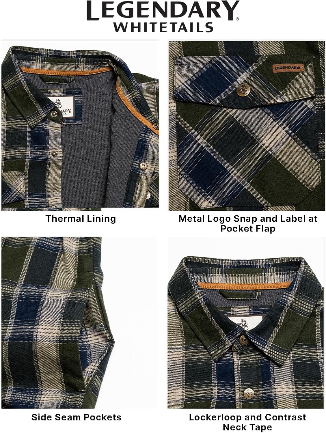 Legendary Whitetails Men's Thermal Lined Shirt Jacket Plaid Flannel Polyfill Insulated - Image 5