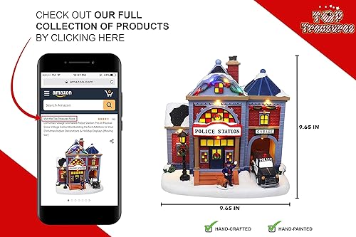 Miniatura 7 de Christmas Village - Estación de policía animada  Edificio coleccionable de aldea musical de nieve preiluminado  Complemento perfecto para tus