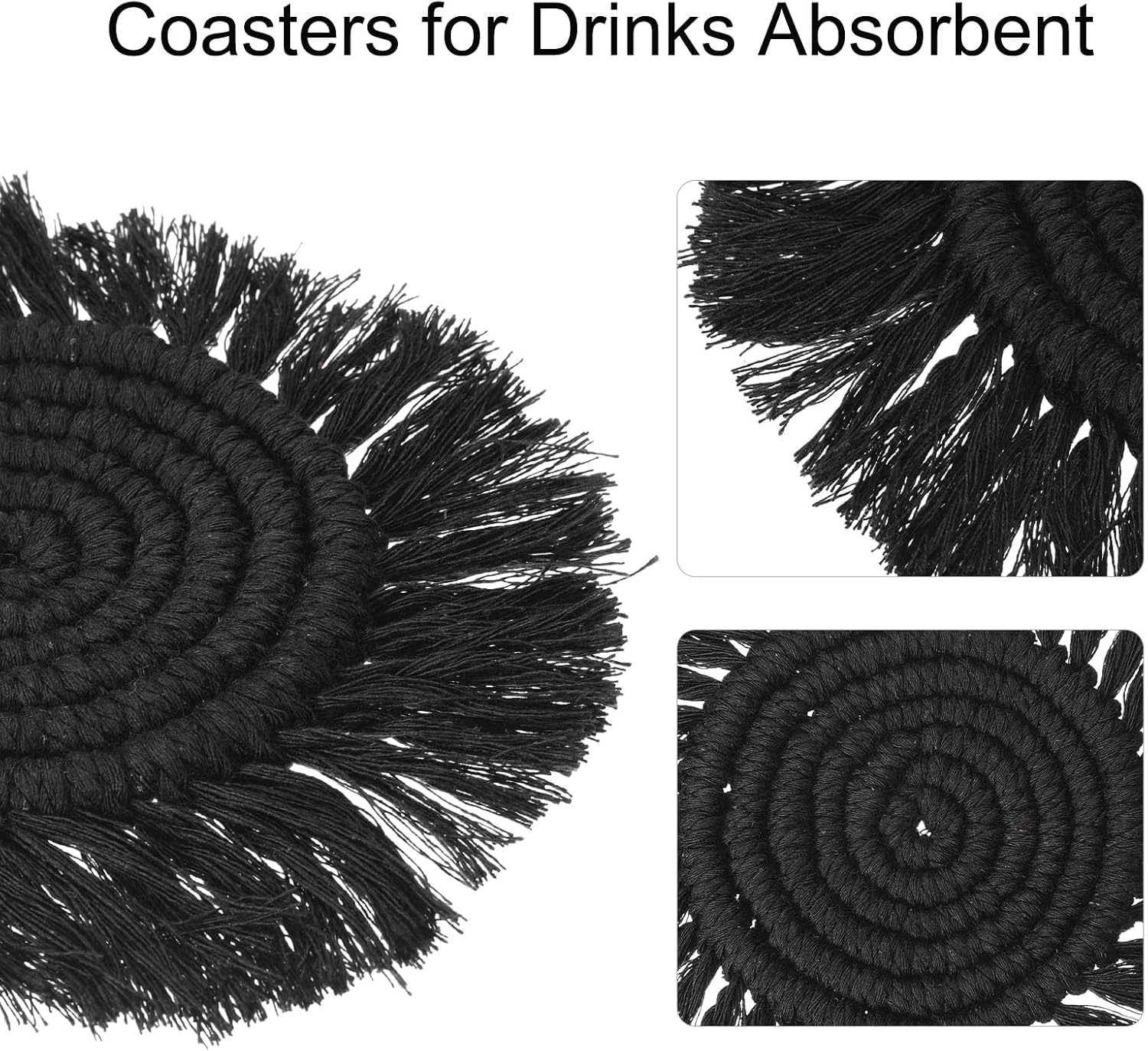 uxcell ドリンク用コースター 4枚パック 吸水性 4.5インチ マクラメコットンコースターセット タッセル付き 耐熱性 ファー