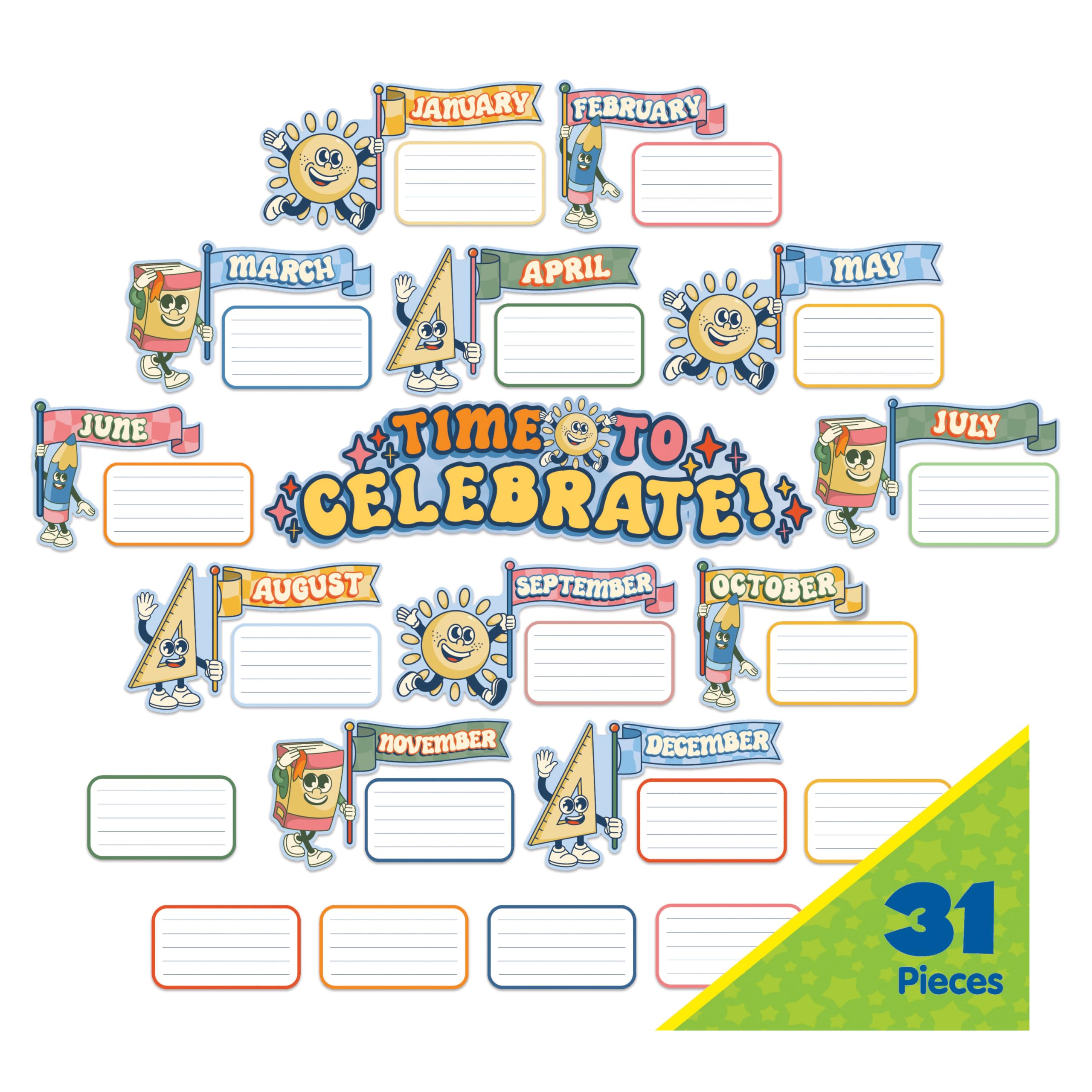 Eureka 847853 S'Cool Era Celebratory Mini Pinnwand-Set für Lehrer und Klassenzimmer, Mehrfarbig, 31 Stück