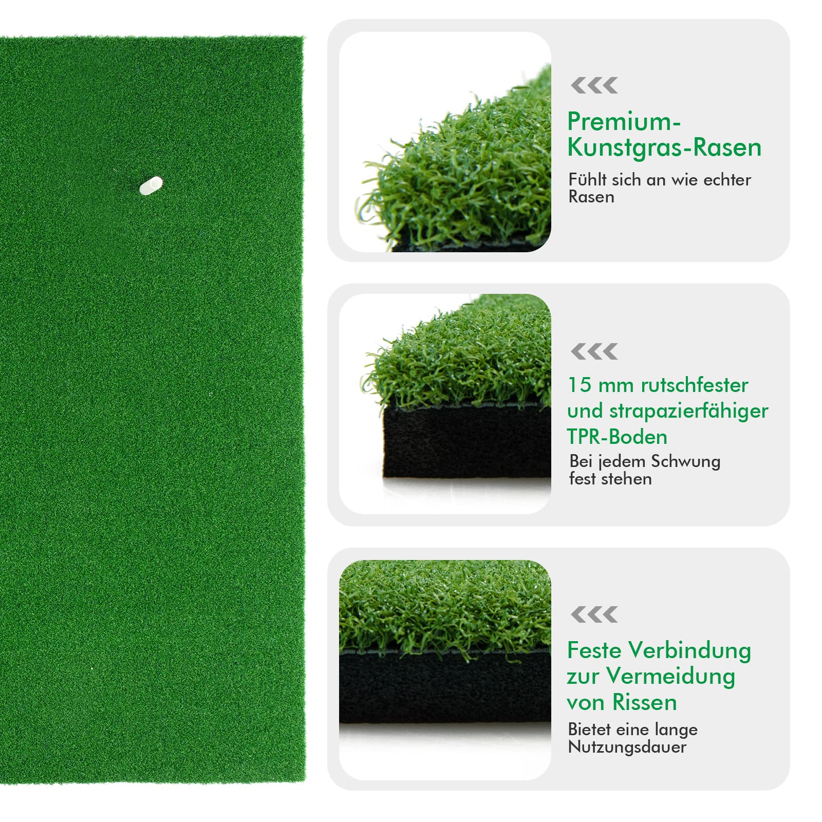 COSTWAY 150 x 100cm Golf Abschlagmatte, Golf Übungsmatte inkl. 3 Gummi-Tees, Golfmatte mit 2 Abschlagpositionen, für Indoor und Outdoor