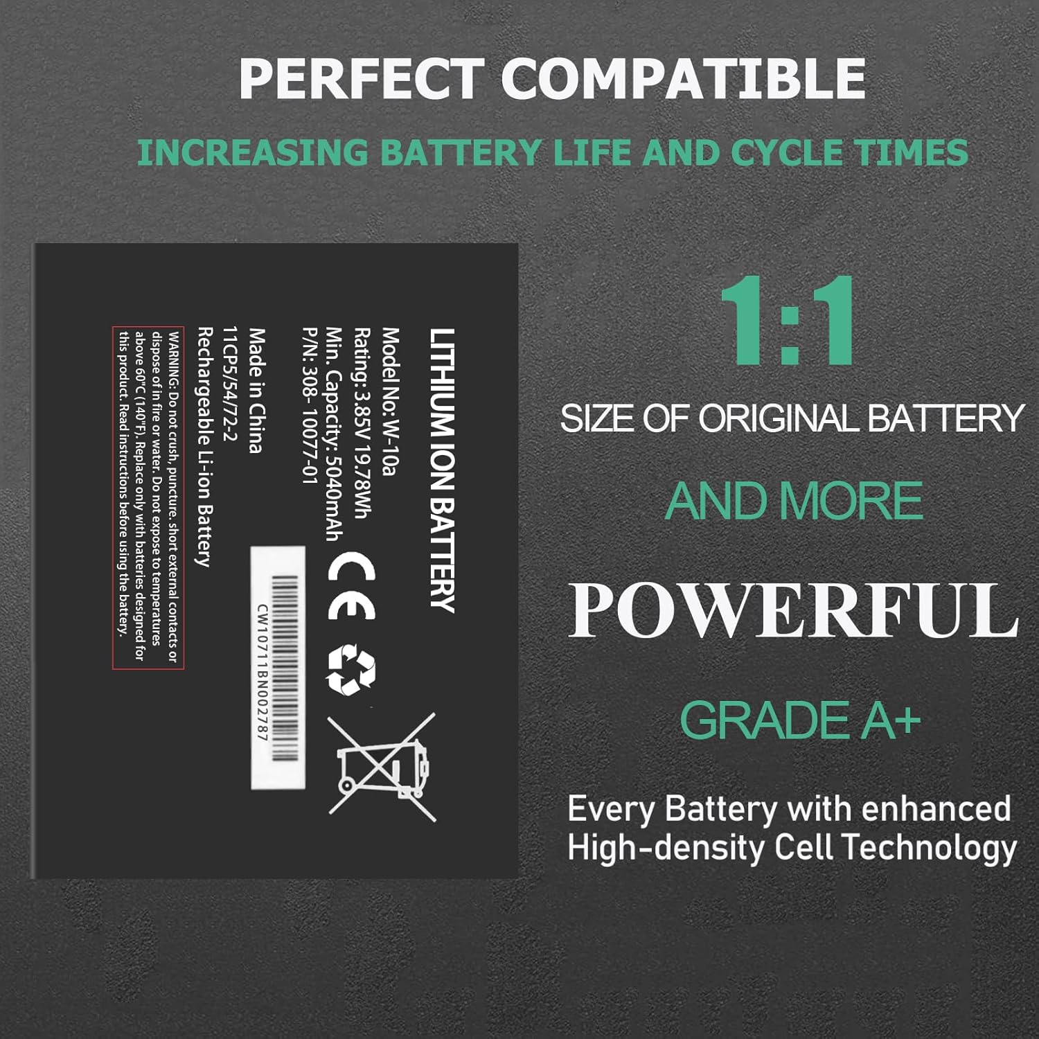 W-10A Battery,[5040mAh] New Upgrade Ultra-high Capacity 0 Cycle Battery Replacement for Netgear MR1100 AT&T Nighthawk M1 LTE Mobile Hotspot Router Netgear 308-10019-01 W-10 W-10 : Cell Phones & Accessories