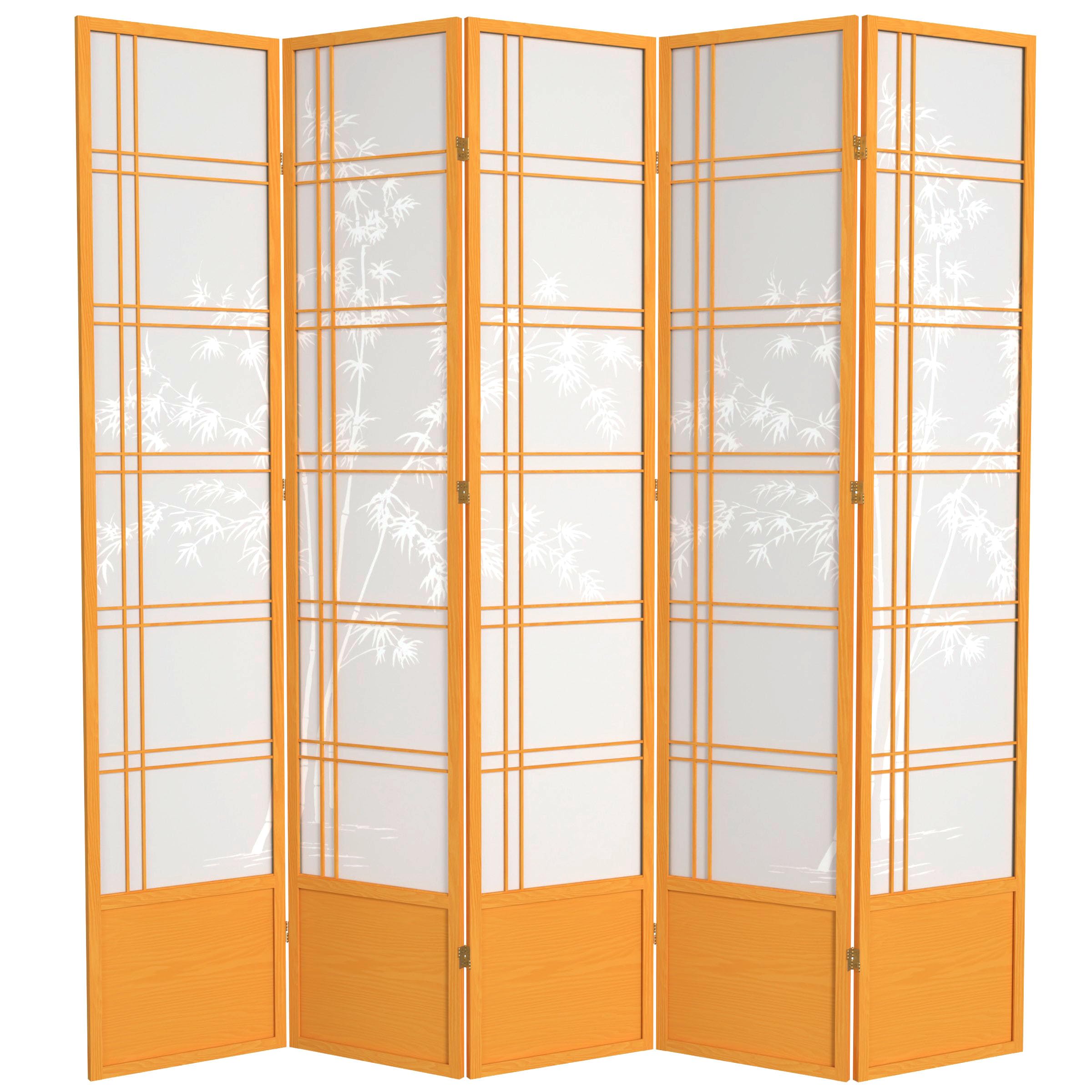 Red Lantern 7 ft. Tall Bamboo Tree Shoji Screen - Honey - 5 Panels