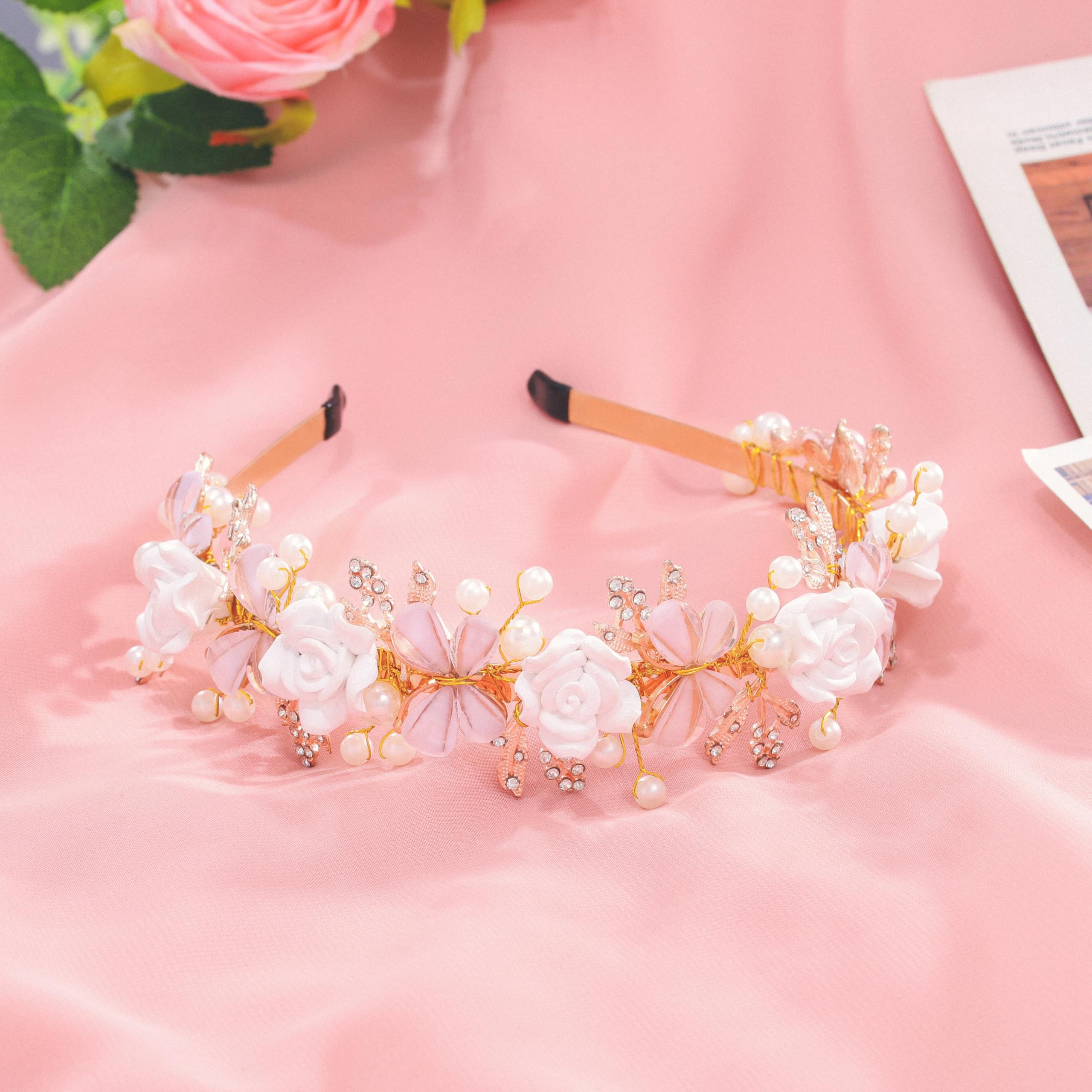 IYOU Flower Girl Hair Accessories Gold Flower Butterfly Princess Headband Pearl Leafs Brithday Bridal Wedding Hair Bands for Girls - Image 2
