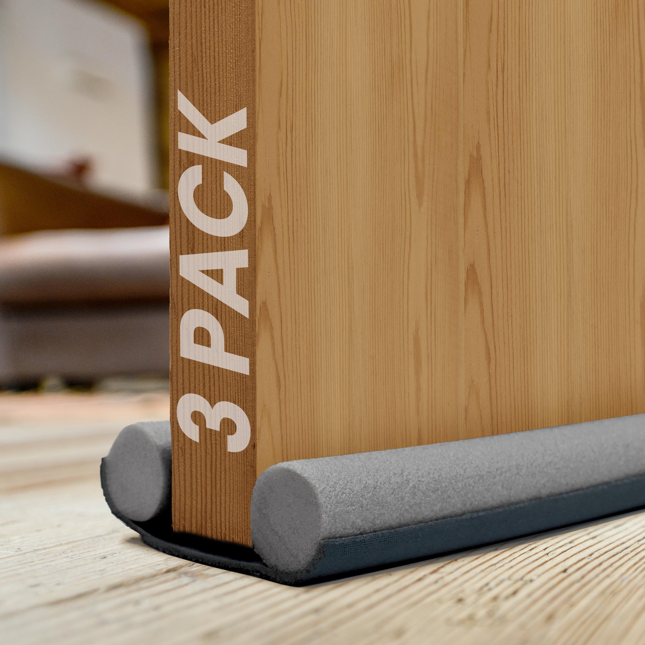 Volila Double Sided Draught Excluder for Doors - 3 Pack with Foam Seal - Reduces Bills, Blocks Noise, Light and Pest (Grey)