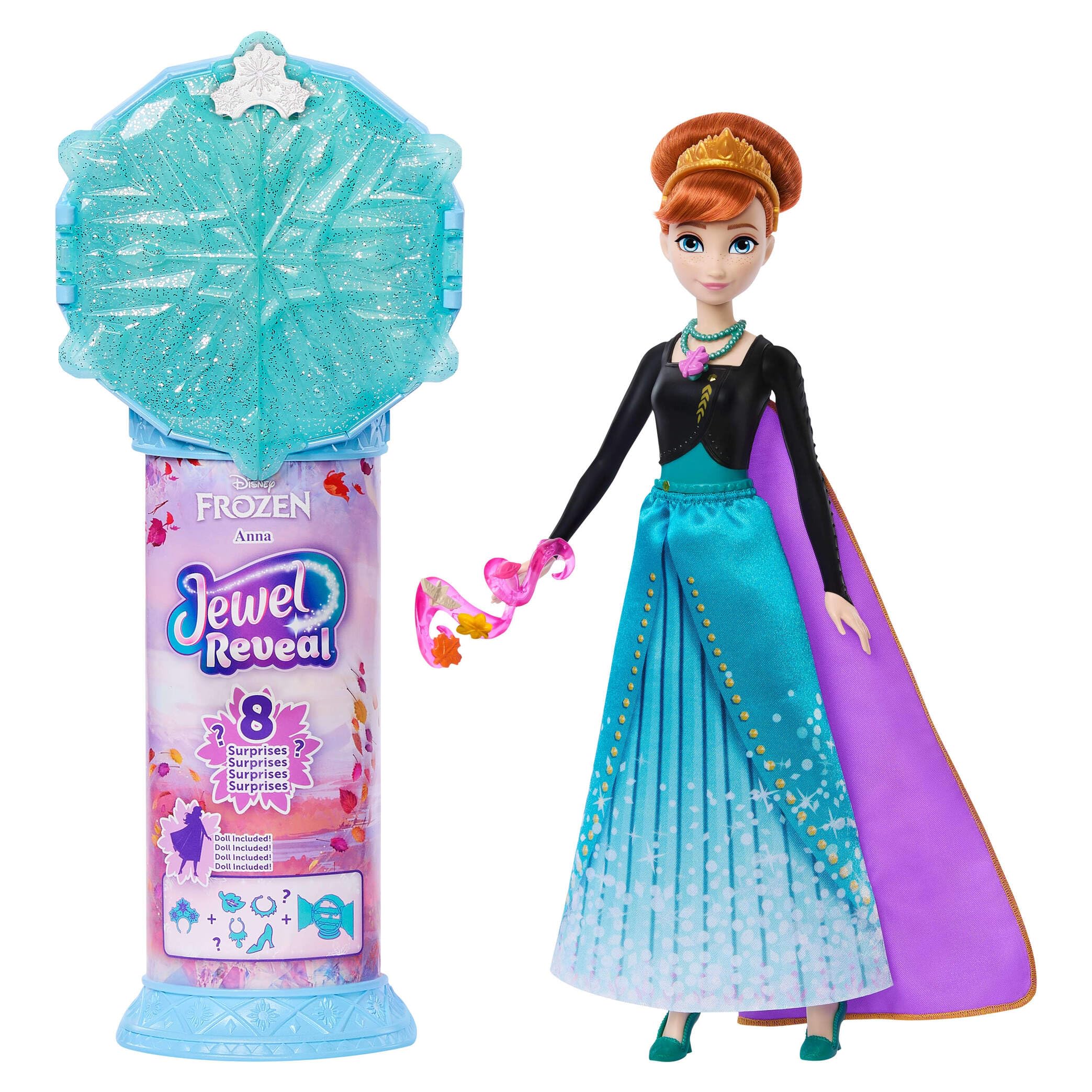 Mattel Disney Frozen Anna Fashion Doll & Accessories with 8 Surprises, Including Snowflake Gem Box