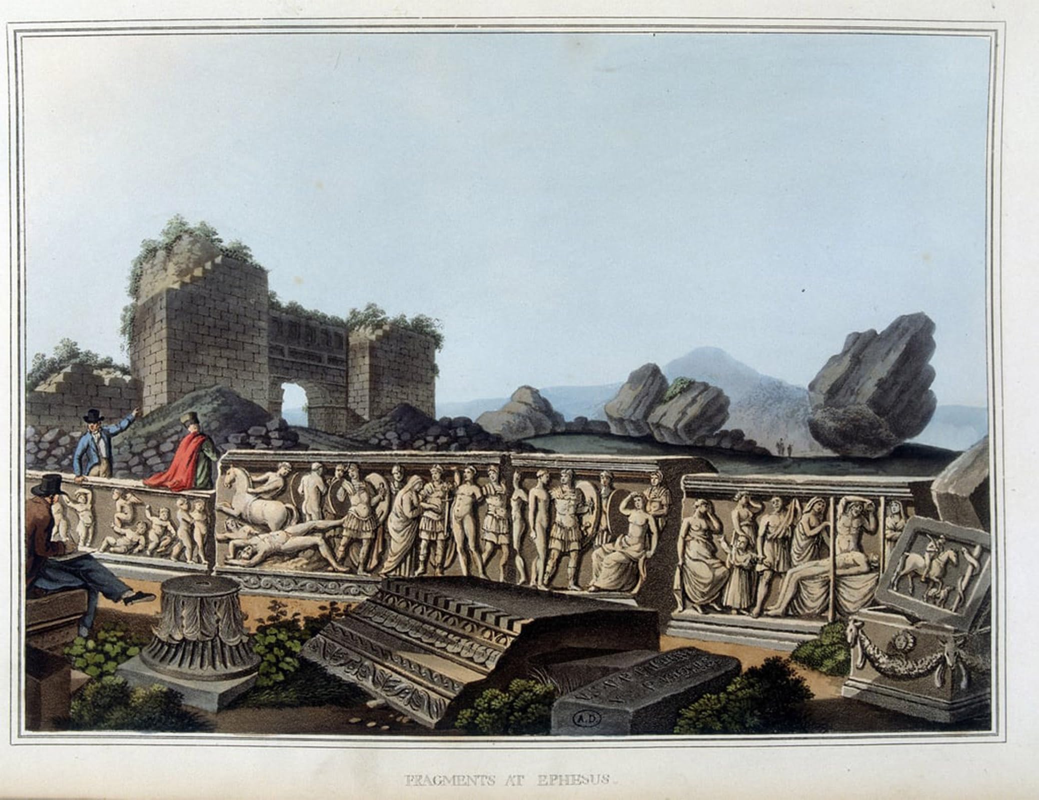 SERENDIPITP Vintage Picture Print on Canvas Wall Art Poster Ruins and Frieze Carved in Ephese Formerly Ancient City of Greece Today in Turkey by Mayer Artwork Print Poster for Wall Decor 60x90cm