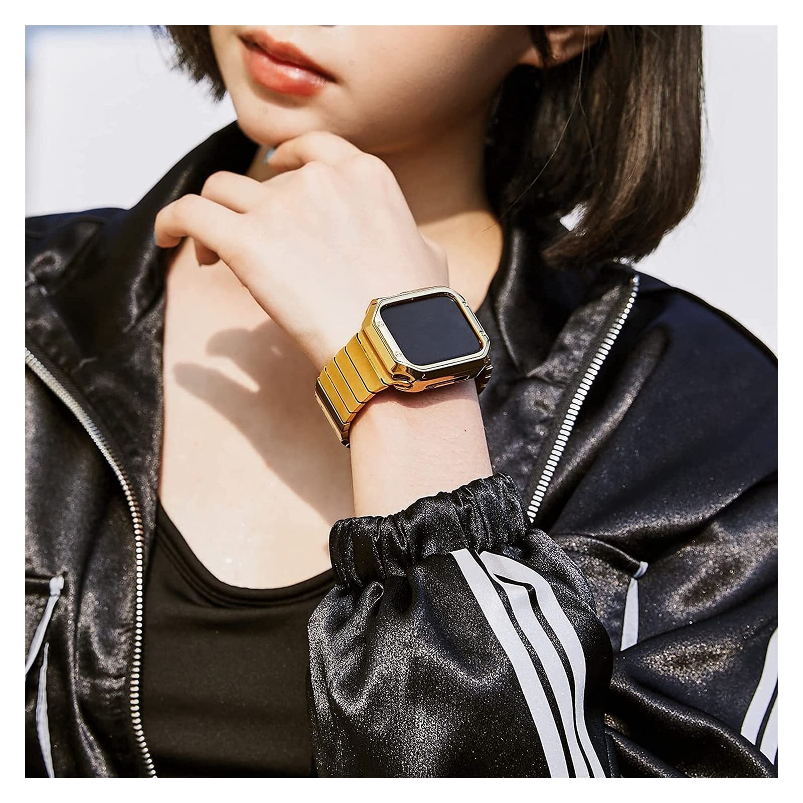 Etui na pasek kompatybilne z zegarkiem 44 mm, 42 mm, 40 mm, 38 mm, wytrzymałe etui z TPU, wojskowy pasek ochronny do zegarka i-watch serii SE, 7, 6, 5, 4, 3, 2, 1, bransoletka ze stali nierdzewnej