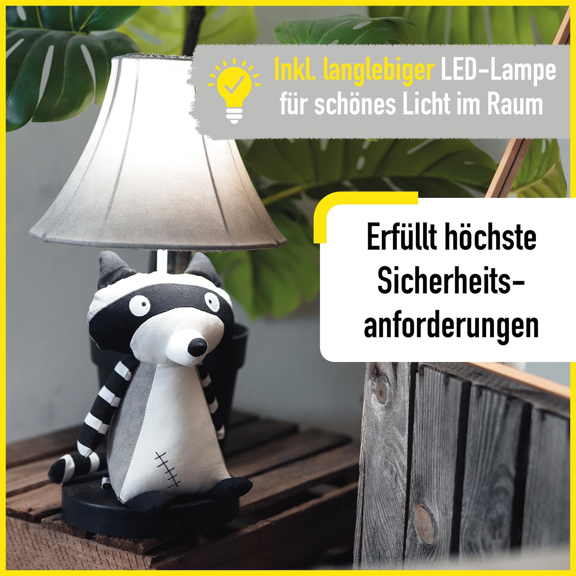 Happy Lamps for smiling eyes Ben Tischleuchte, Waschbärlampe, 47 cm hoch, Dekoleuchte, Handarbeit, super sicher, hochwertige Tischlampe, top Qualität, inkl. LED & Standfuß