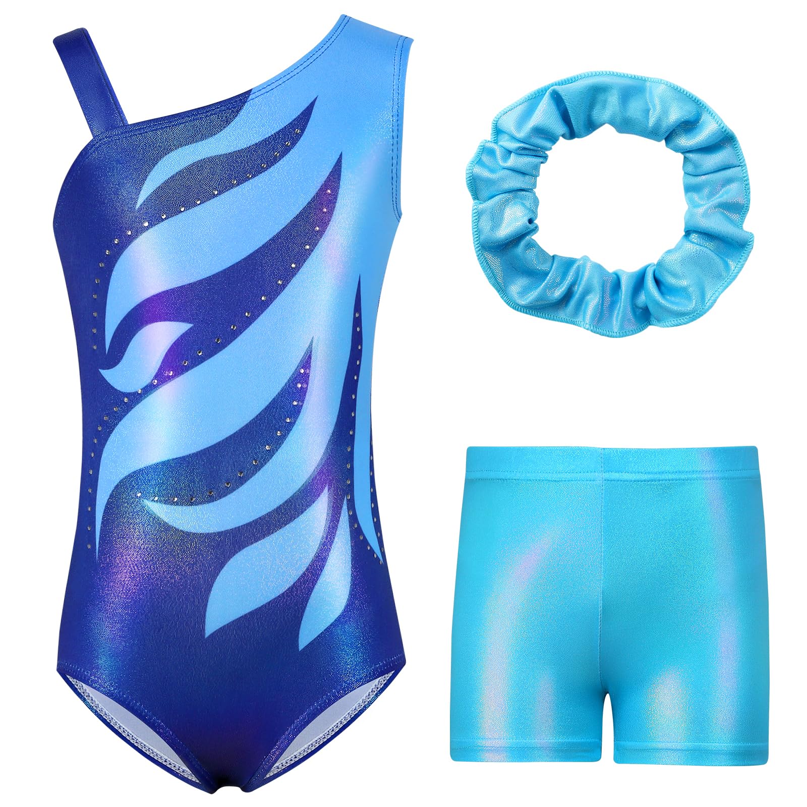 Hovershoes Girls Gymnastics Leotards with Shorts Set, Long Sleeve/Sleeveless Kids Gymnastics Athletic Outfit Sparkling Leotard Dance Ballet Unitards Dancewear for 5-12 Years