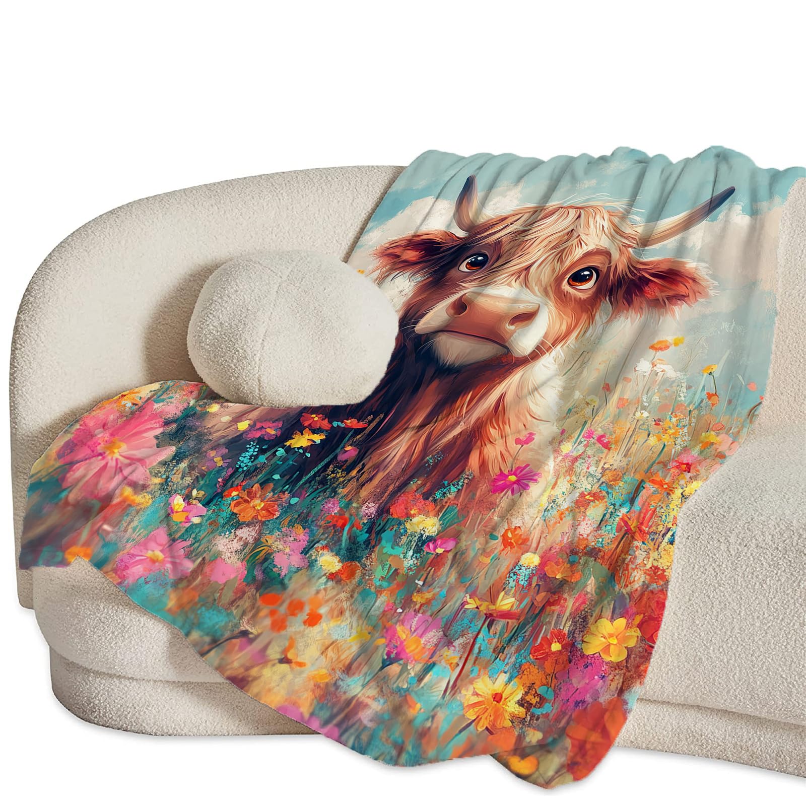 Coperta A Forma Di Mucca Per Ragazze E Donne, Regalo Per Gli Amanti Delle Mucche Coperta Con Mucca Delle Highlands E Fiori Per Bambini E Adulti~p122964479