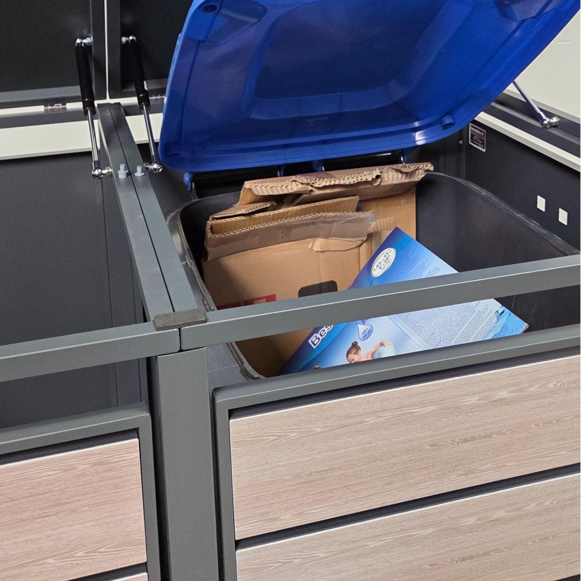 Mülltonnenbox 3 x 240L Mülltonnen oder Kleiner in Anthrazit & Holzoptik | Müllcontainer für 3 Tonnen wetterfest abschließbar | Abfallbehälter | Tonnenhaus | Müllbox