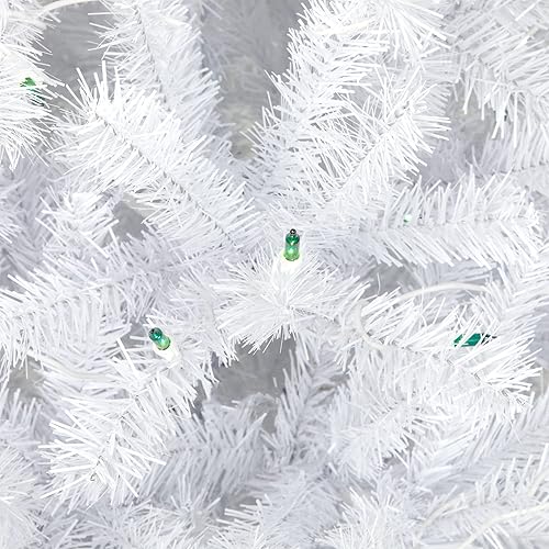 Miniatura 4 de Árbol de Navidad artificial de abeto blanco de Ginebra preiluminado de 6.5 pies, luces verdes