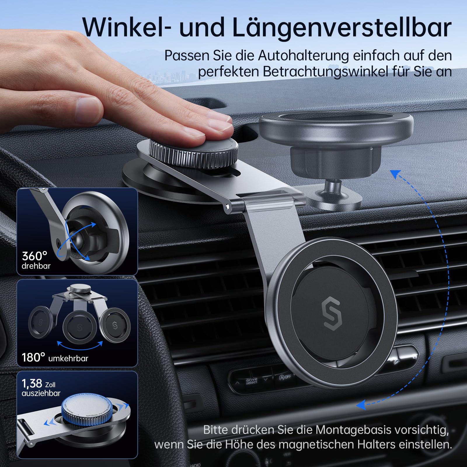 SYNCWIRE Handyhalterung Auto für MagSafe, Magnetische Handyhalter Auto, Kompatibel mit Armaturenbrett mit runder Fläche >3 cm, inkl. Tesla Bildschirm, für iPhone 17 Pro & Alle Handys