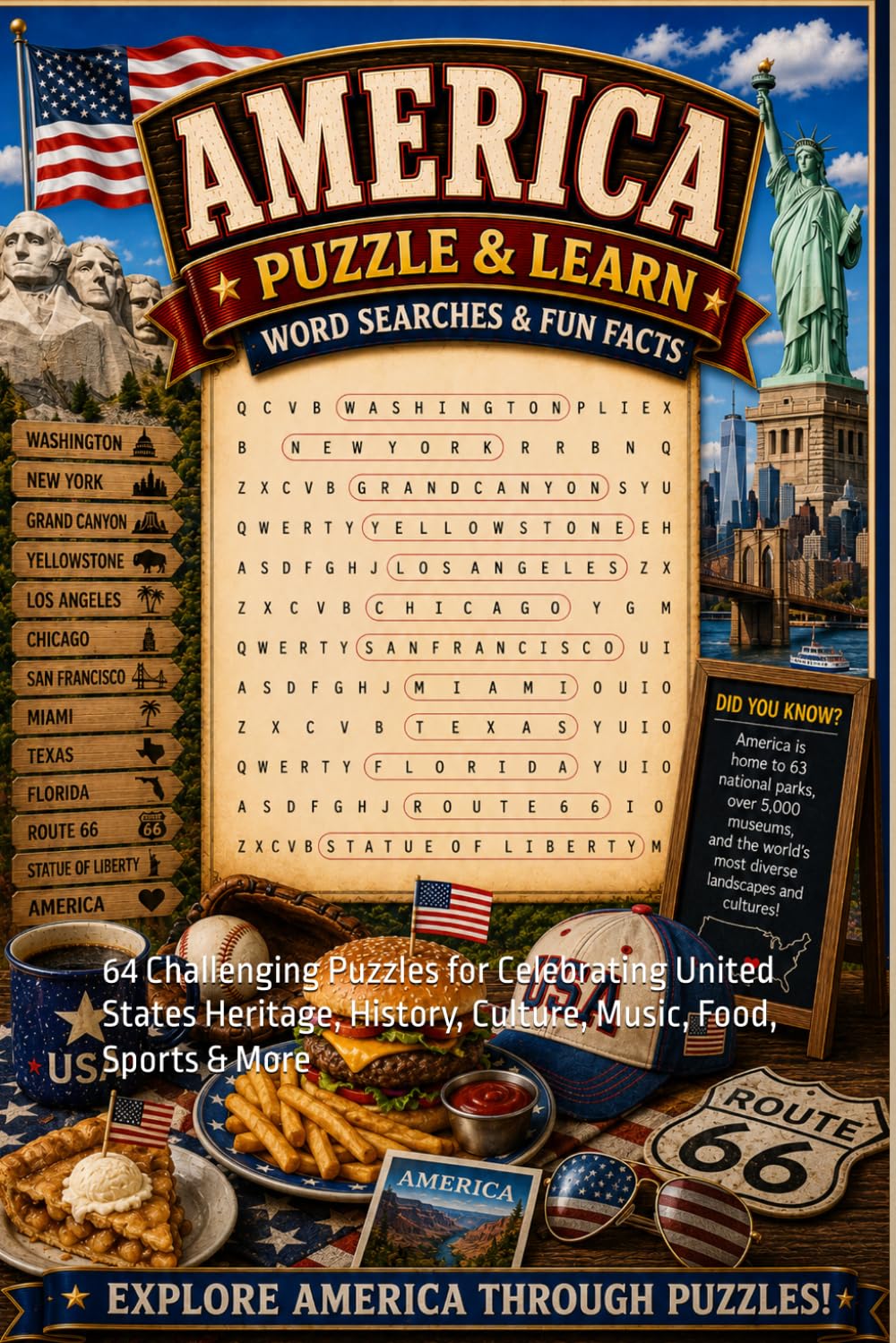 America Word Search Puzzle and Learn: 64 Challenging Puzzles for Celebrating United States Heritage, History, Culture, Music, Food, Sports & More (Celebrating America)