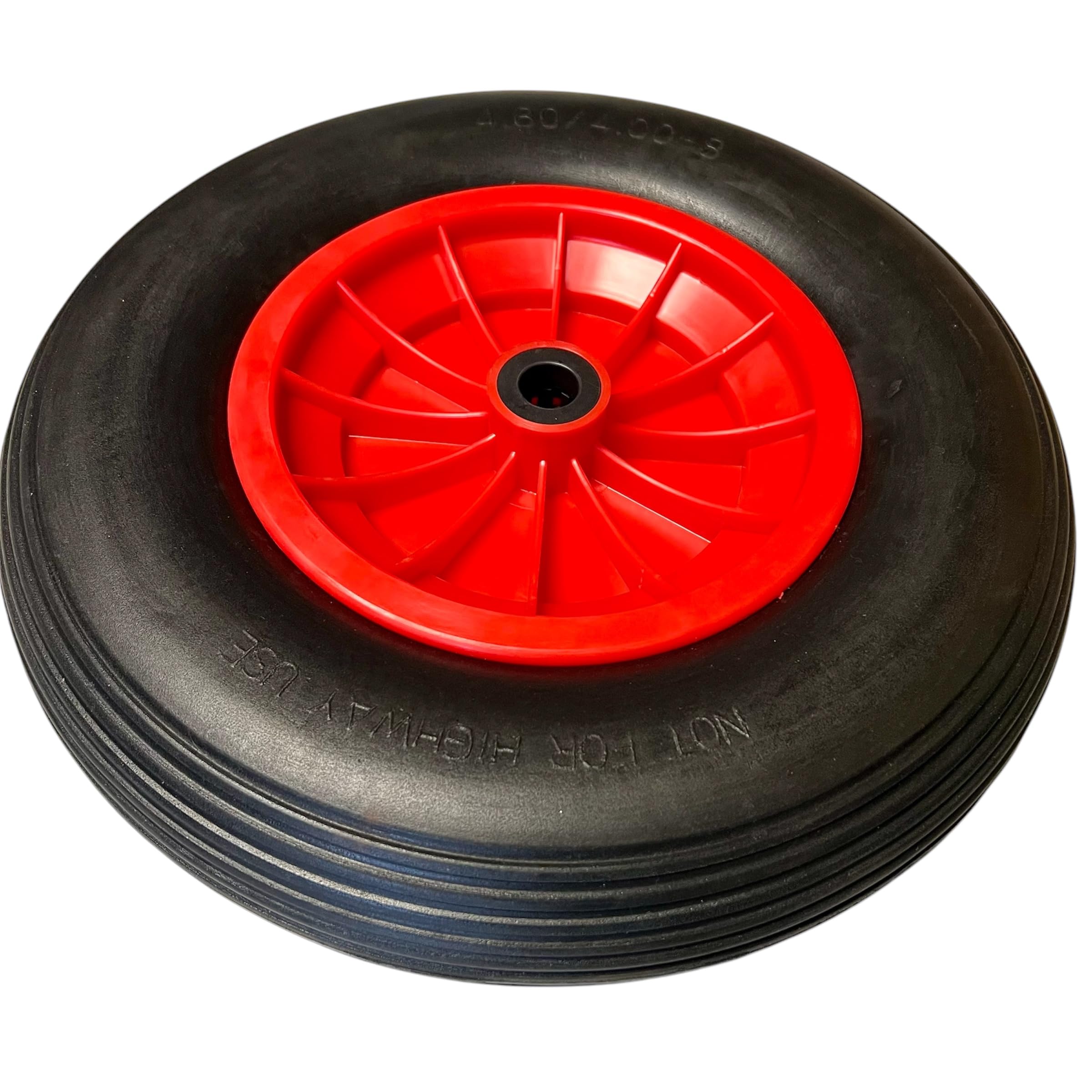 KOVA® 4x Schubkarrenrad Vollgummi PU 4.80/4.00-8 Rad für Schubkarre Pannensicher - 120 kg Traglast - Kunststoff-Felge - Ø 380mm Schubkarrenrad 4.80 4.00-8 - Schubkarren Ersatzrad Vollgummirad Schw/Rot