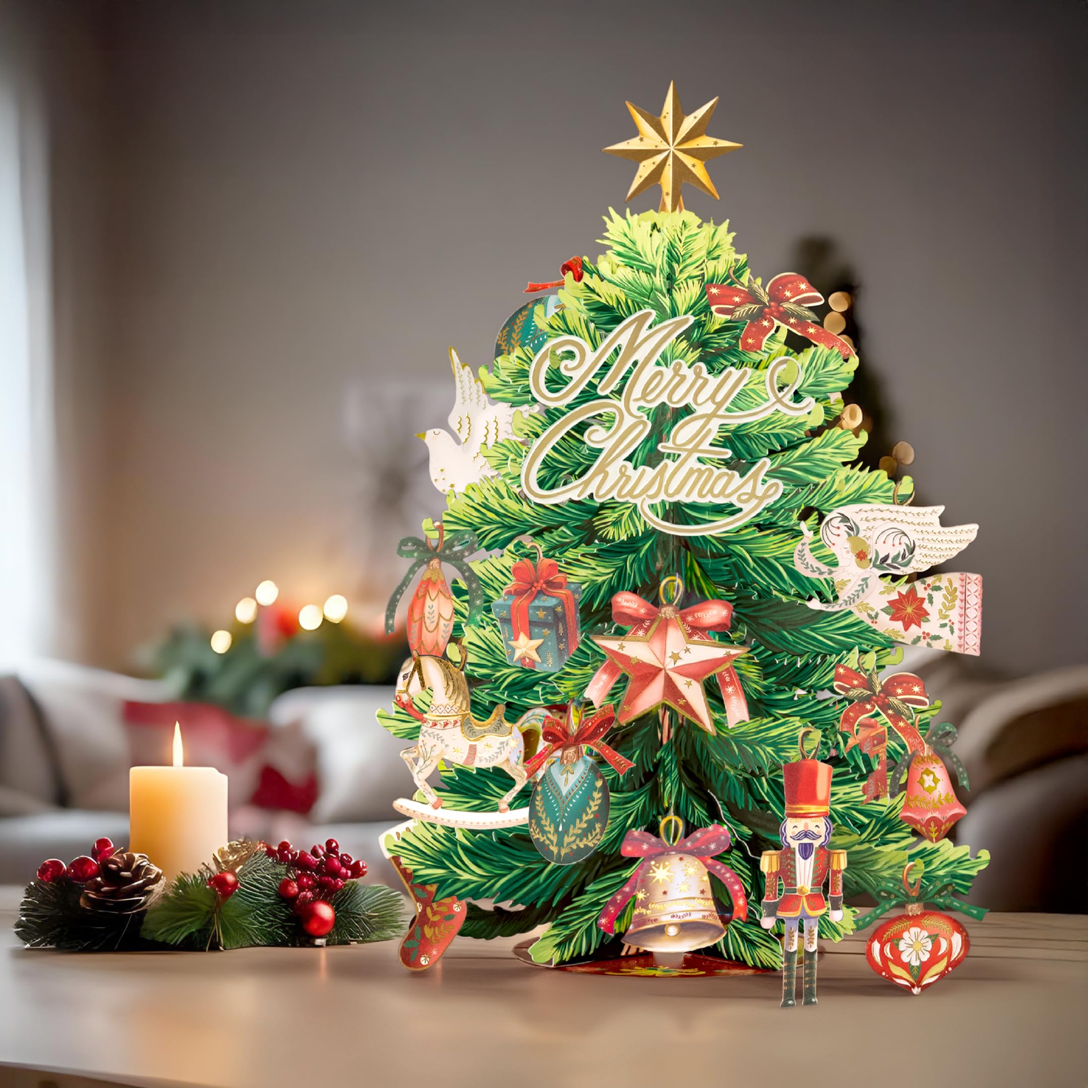 Weihnachtsbaum-Pop-Up-Karte, 3D-Grußkarte, Displaygröße 32,5 x 21,6 cm, für immer Baum, Weihnachtsdekoration, Papierblumenstrauß, Geschenk für die Weihnachtszeit, inklusive Umschlag und