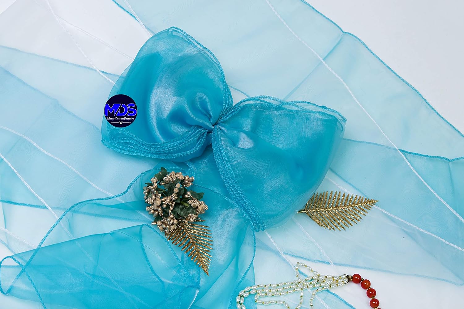 Hоttеѕt Sаlе mds Pack of 100 Organza Chair Sashes Bow Sash for Wedding and Events Supplies Party Decoration Chair Cover sash -Light Teal
