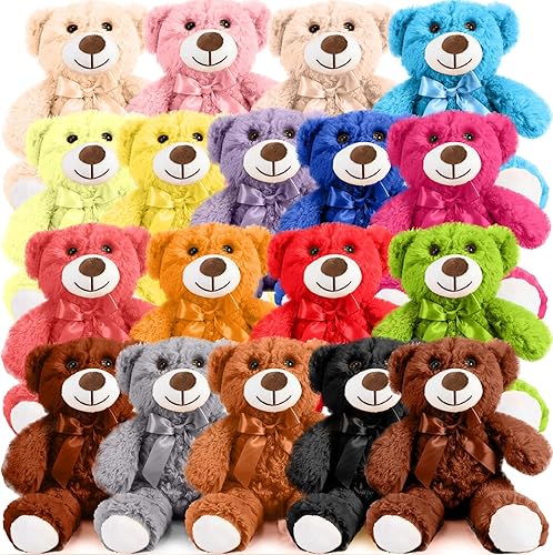 Miniatura 1 de Liliful 18 piezas de animales de peluche de oso con lazo de 14 pulgadas, oso de peluche a granel, lindos animales de peluche para baby shower,