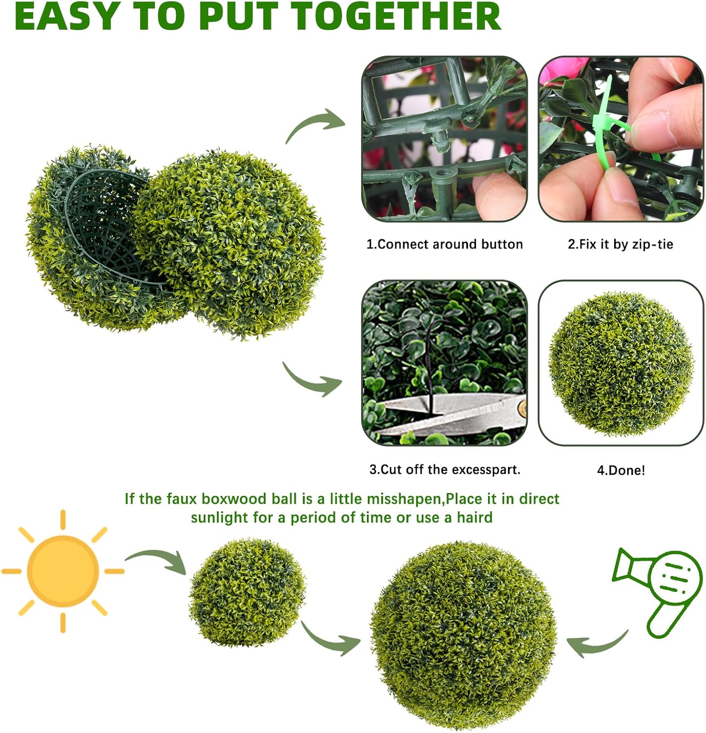 11.8 in Artificial Topiary Balls Set of 4 for Indoor and Outdoor, Hanging Plant Balls for Backyard Balcony Garden Home Decor