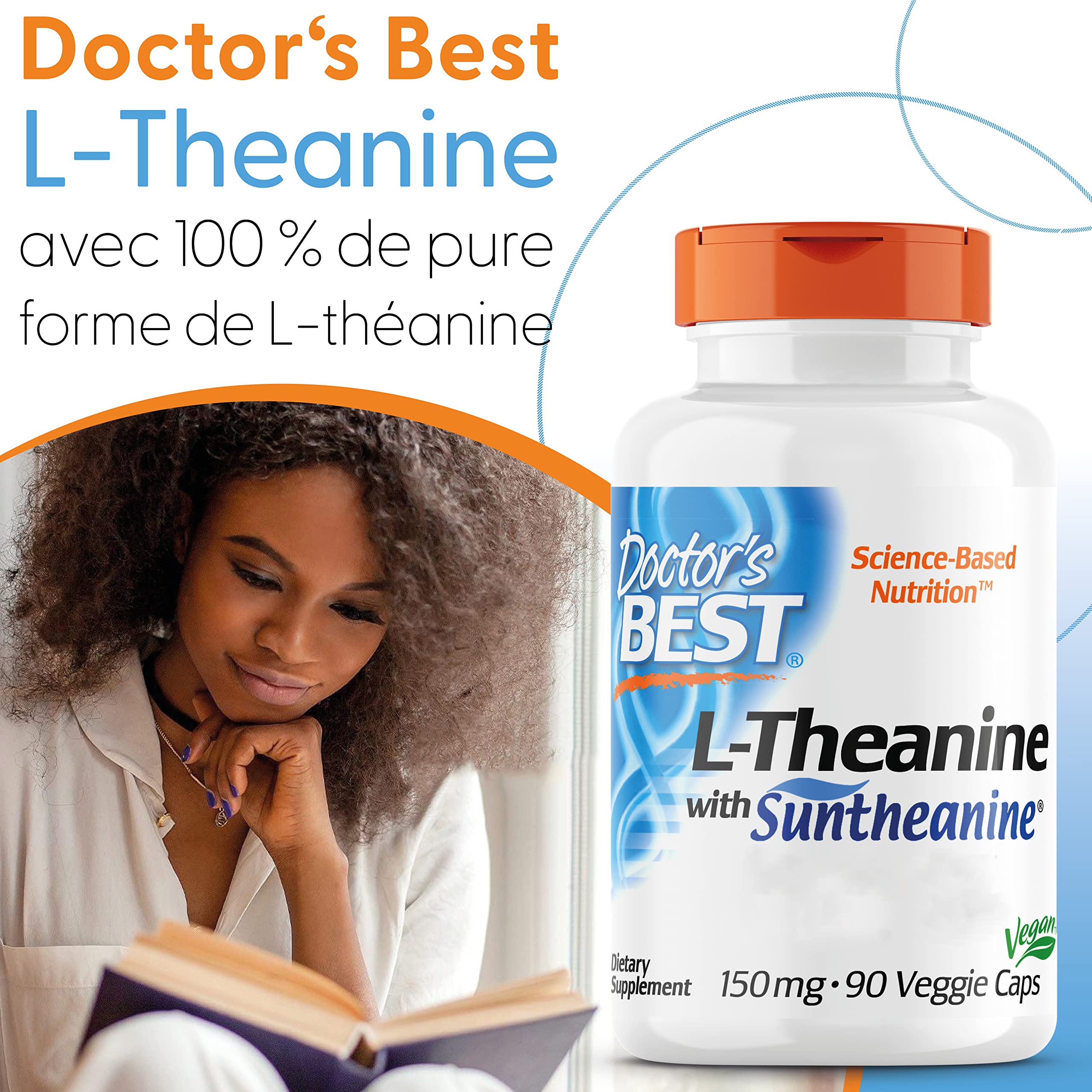 Doctor's Best, L-Théanine avec Suntheanine, 150 mg, 90 Capsules végétaliennes, Testé en Laboratoire, Sans Soja, Sans Gluten, Sans OGM, Acide Aminé
