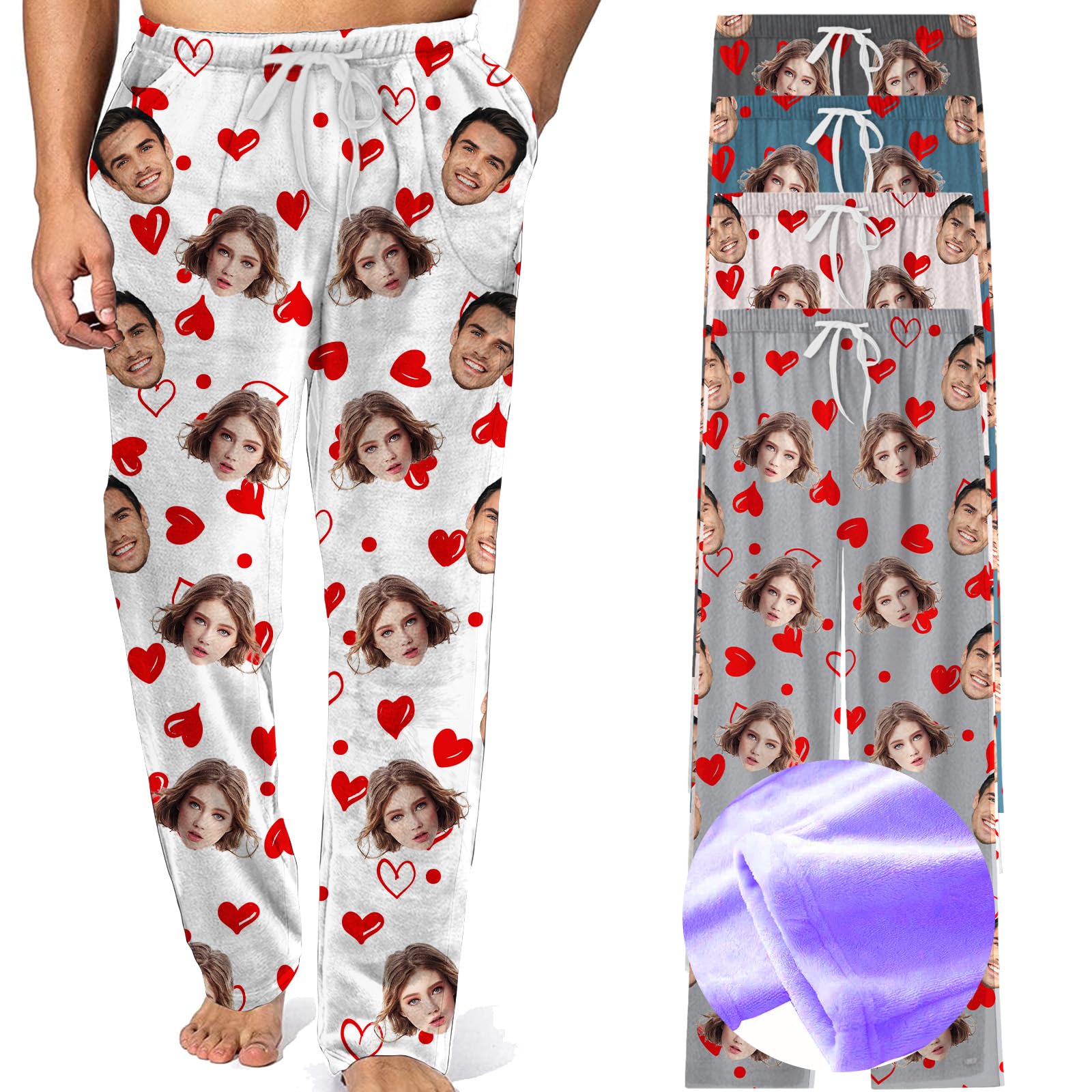 Personalized Flannel Pajamas Bottom with Face Photos Customized Picture PJ Pants Custom Gifts for Men Women