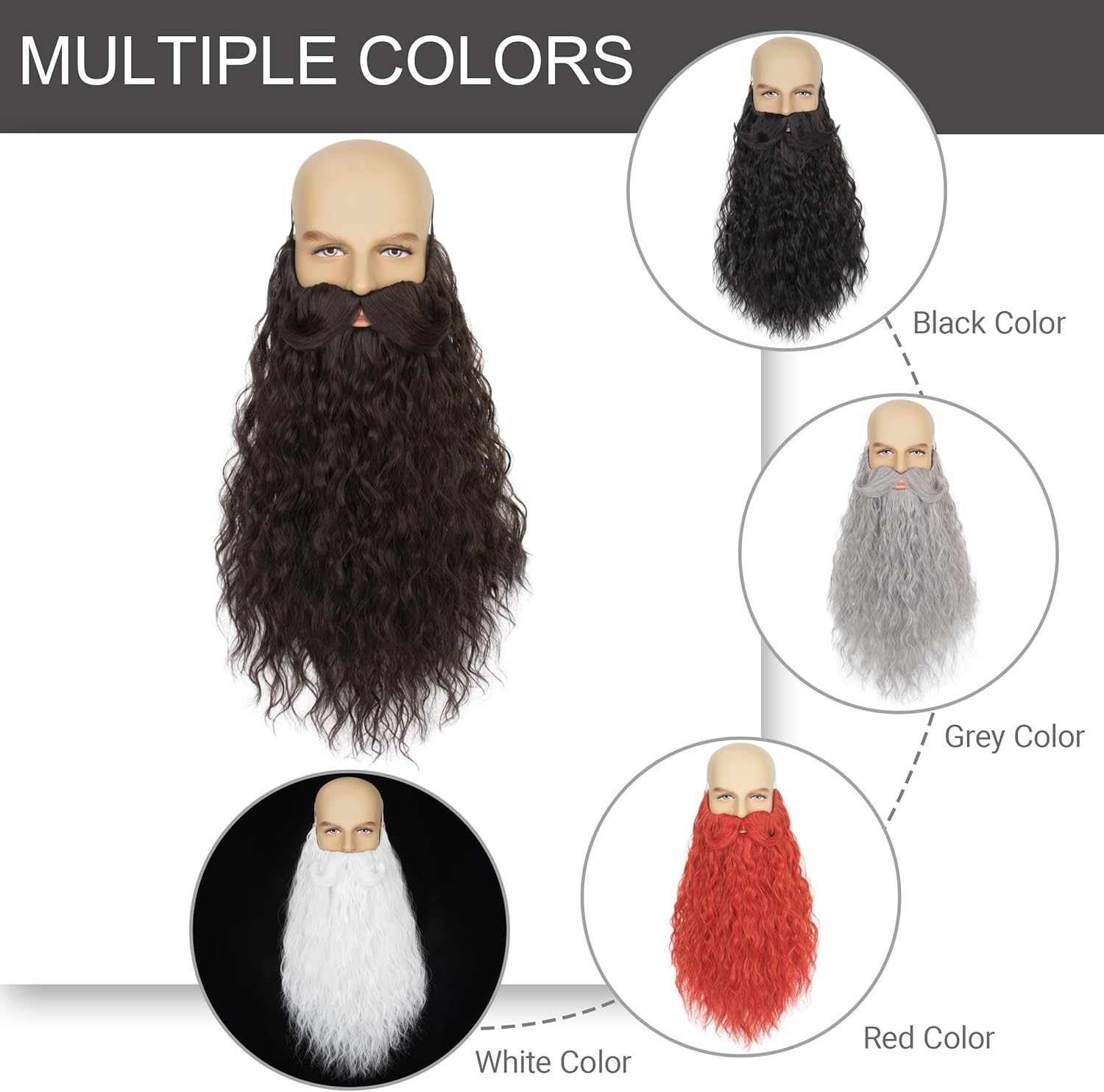 Yan Dream Long Curly Wizard Beard Men Full Fake Beard and Handlebar Mustache Cosplay Costume Facial Hair - Image 2