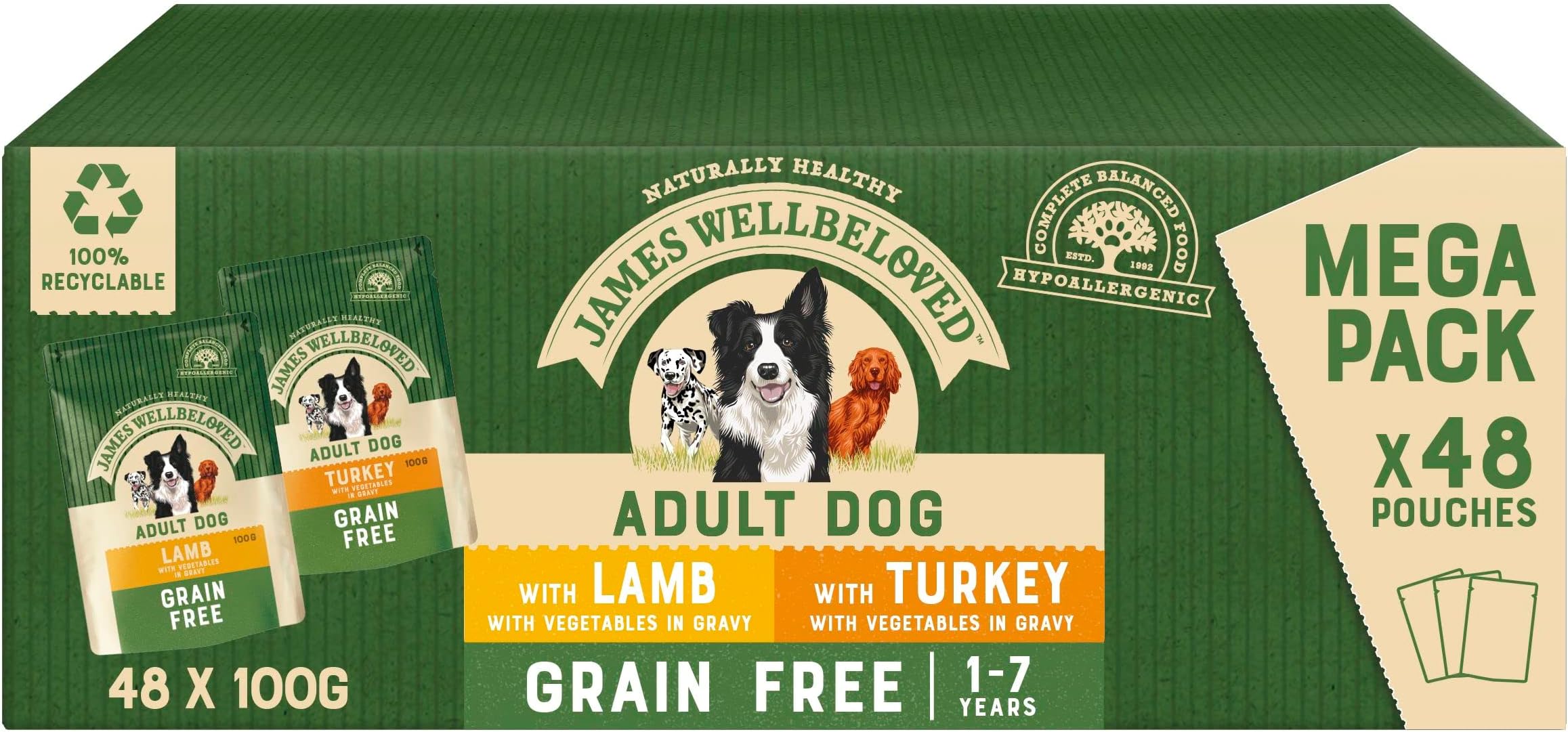 James Wellbeloved Adult Grain Free Turkey and Lamb in Gravy 48 Pouches