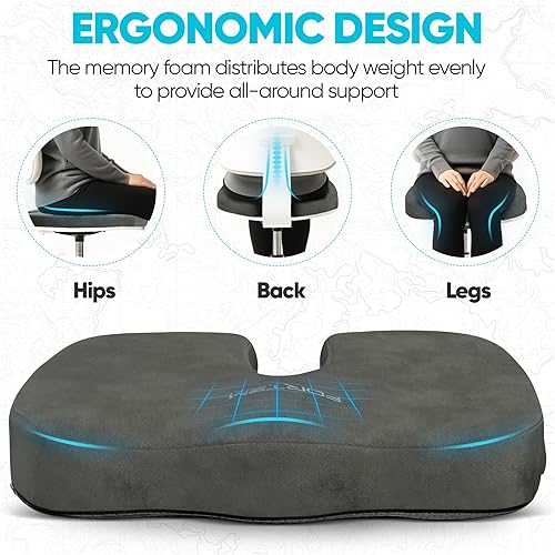 Miniatura 7 de FORTEM Cojín para silla, cojín de asiento para silla de oficina, cojín de asiento de automóvil, almohada ortopédica de coxis, almohada de espuma