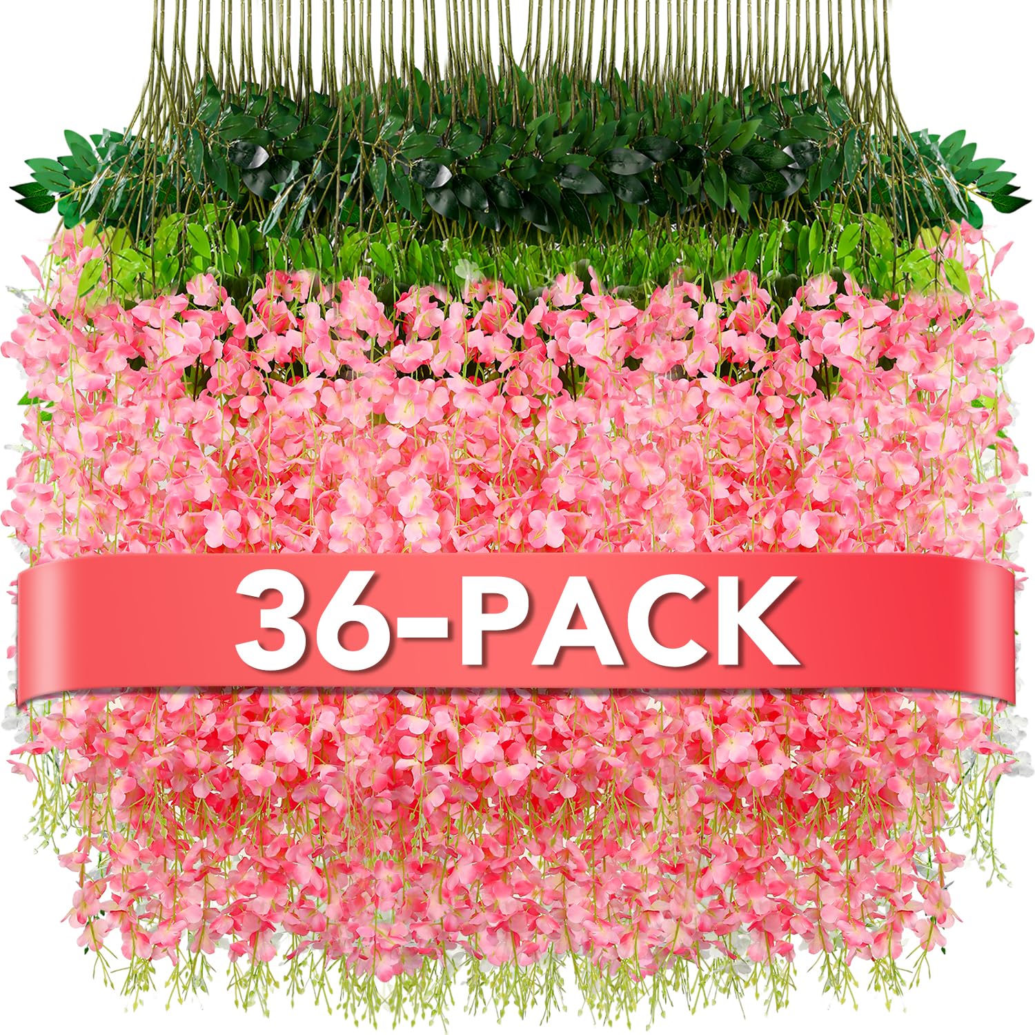 Wisteria Hanging Flowers,Fake Hanging Flowers Wisteria artificiales Garland for Home Wedding Arch Floral Party Garden Ceremony Outdoor Decor,3.6 feet Long(36,Pink)