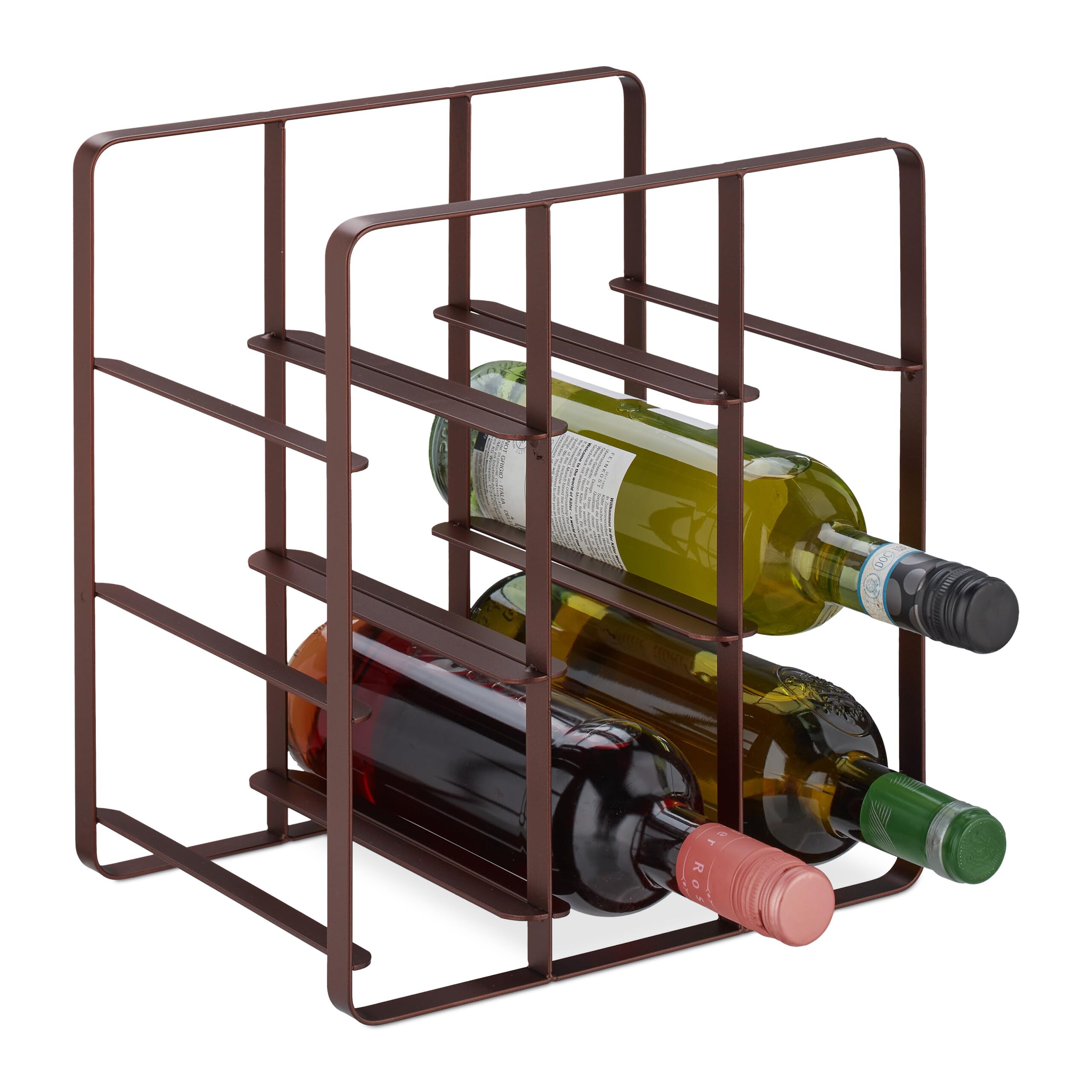 Relaxdays Botellero Cocina y Bar, 9 Botellas, Hierro con Revestimiento Pulverizado, Mueble Vino, 30x27,5x20 cm, Marrón