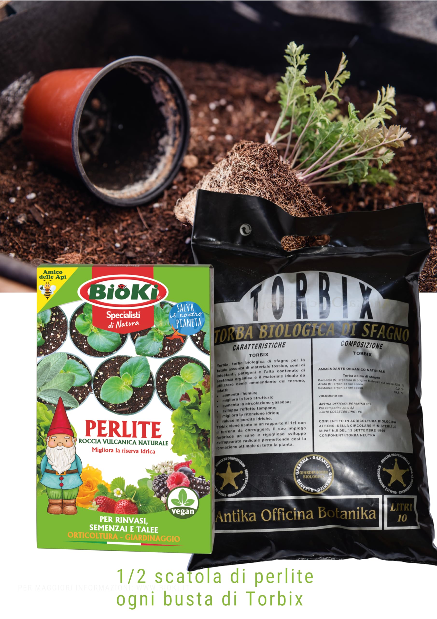 Torba per Rinvaso Piante da Interno ed Esterno Kit completo 20 L di Torba e 1 L di Perlite ad elevata efficenza