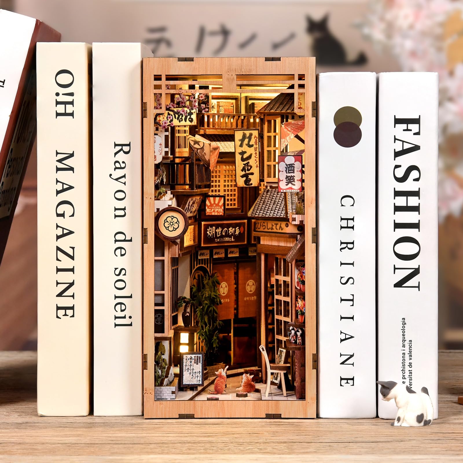 Book Nook Japan, DlY miniaturowy zestaw do budowania domku dla lalek, drewniane puzzle 3D ze światłem LED, japońska dekoracja, prezent dla rodziny i przyjaciół - The Alley Waiting for the