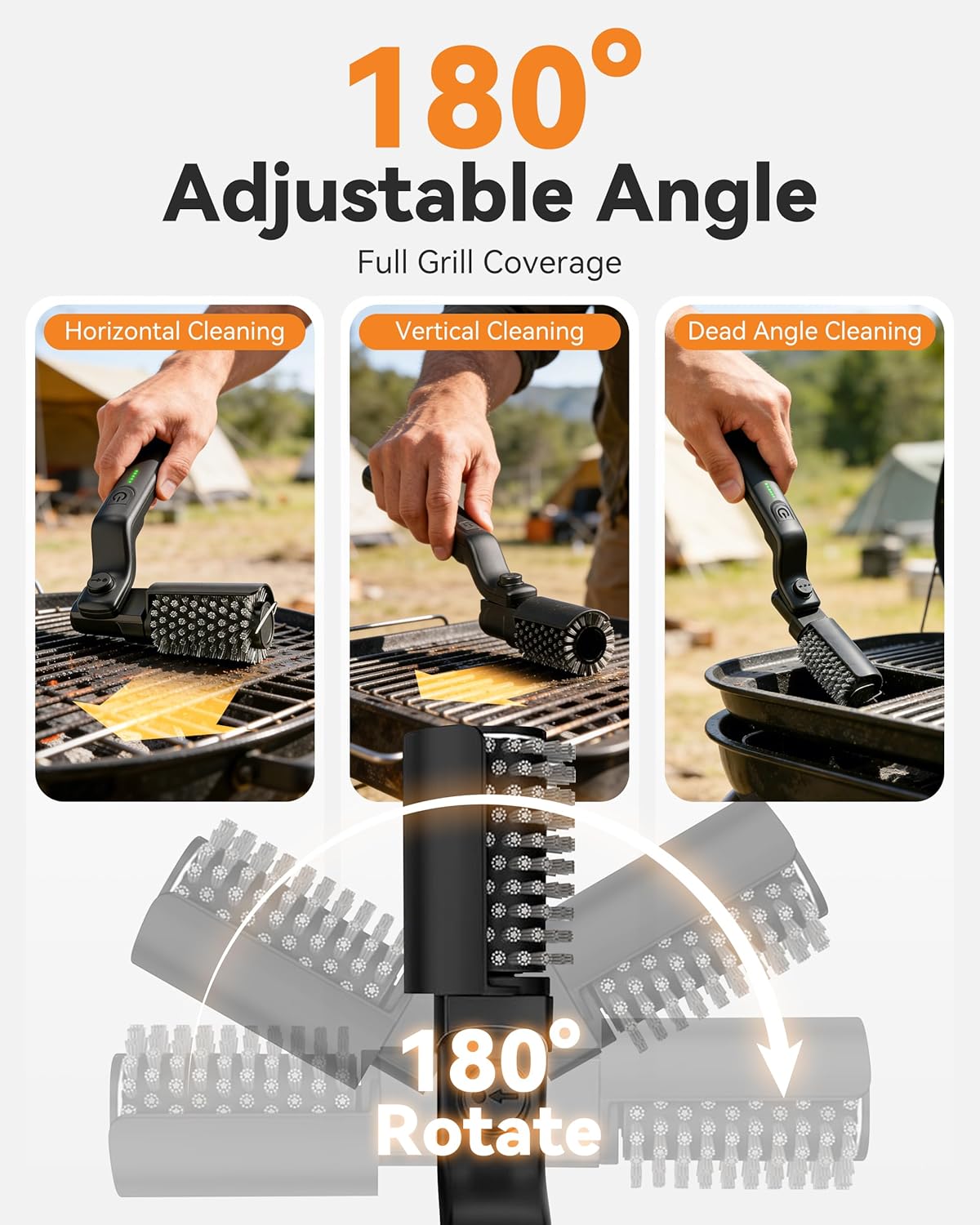 Electric Grill Brush, 3-Speed & Angle Adjust Rotary BBQ Grills Cleaning Brush for Burnt-On Grease & BBQ Grates, 20kg Max Torque, Heavy‑duty Steel Bristles(Grill Brush)