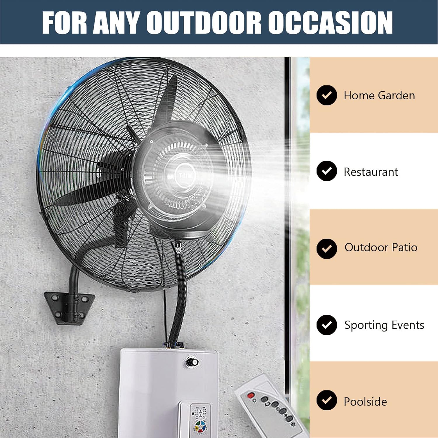 Generic Wall-mounted Misting Fan, Oscillating Misting Fan with 3 Cooling Speeds and 15L Tank, Cooling Fan for Patio, Outside Restaurant, Garage, Workshop