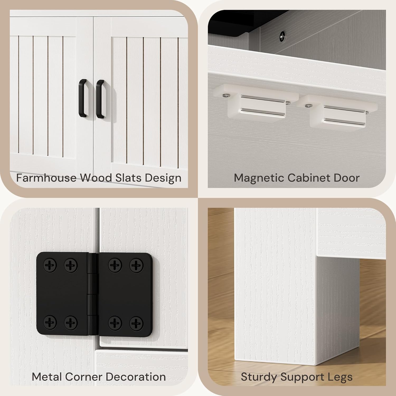 Farmhouse End Table with Charging Station, 24" Large Side Table with Open Shelf and Barn Door Storage, Wood Square Bedside Table Nightstand for Living Room, Bedroom (1, White)