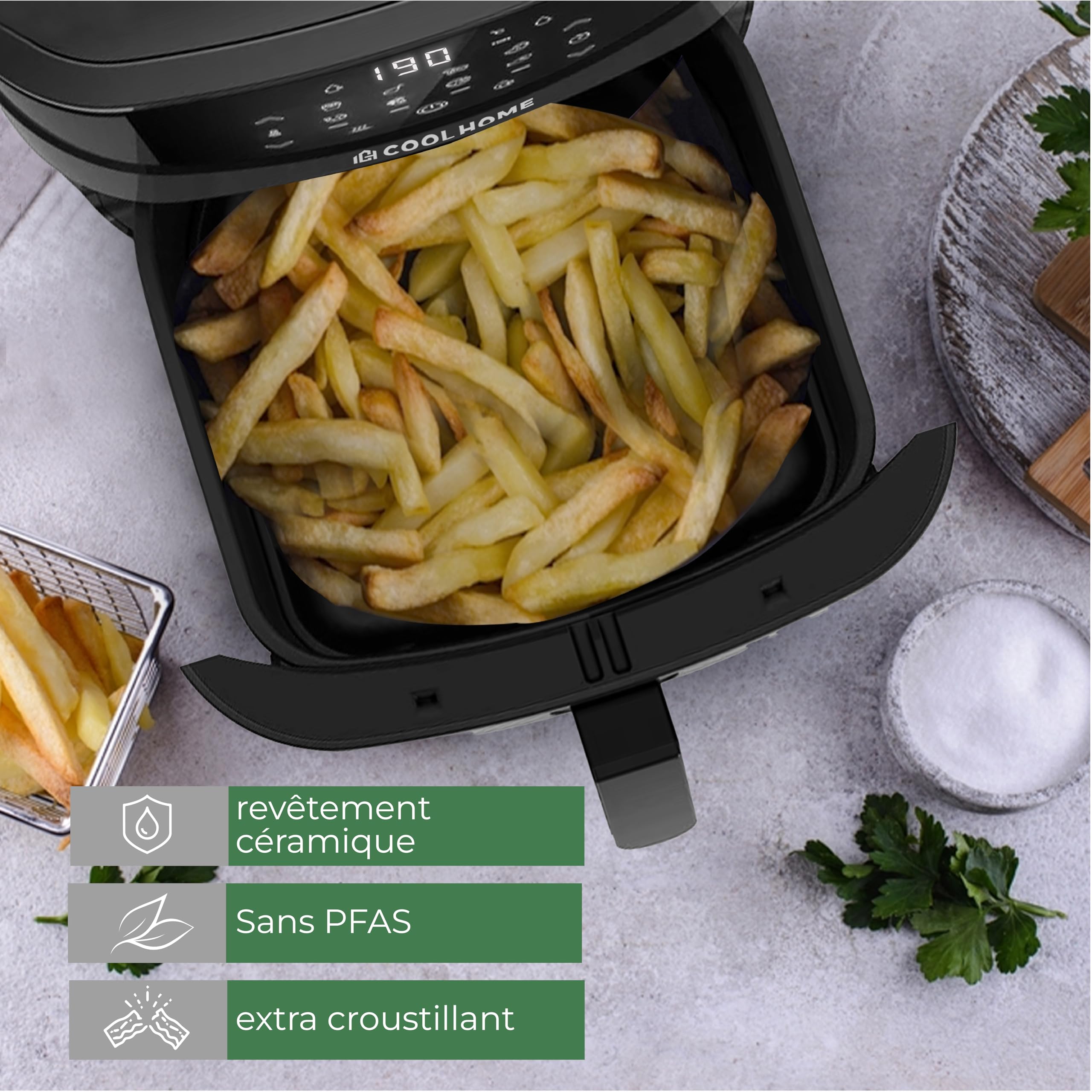 CoolHome AF23 Airfryer XXL Deluxe, 6,5 litre, seramik kaplamalı
