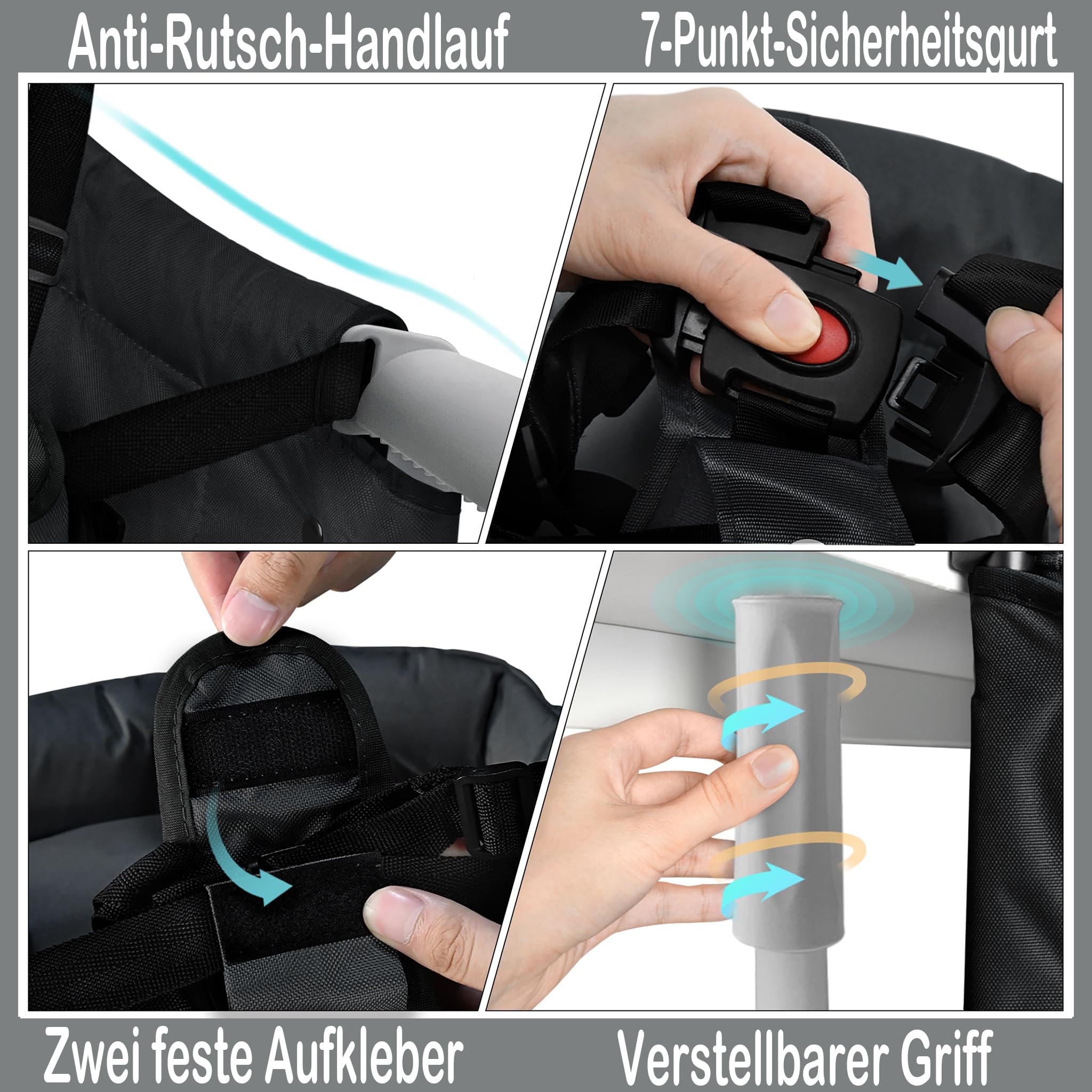 LILIIN Tischsitz Faltbar Babysitz, Booster Essstuhl, Tischsitz Babystuhl Sitzerhöhung, Sitzhilfe für Kinder, Tragbarer Hochstuhl für zu Hause und Unterwegs, Schwarz