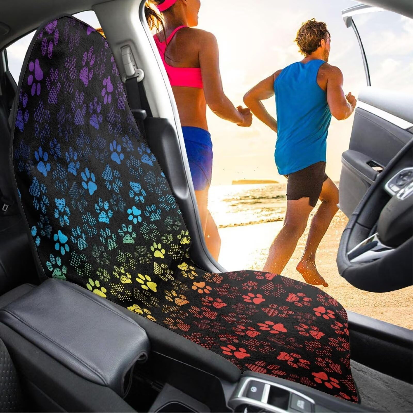 Semiouray Dog Paw Waterproof Seat Cover - 2 Pack Car Towel For Pets, Sweat, Beach & Gym