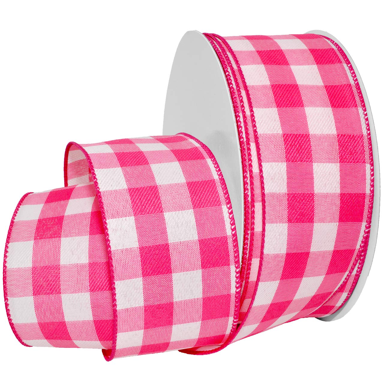 Morex RibbonWired Gingham Style Ribbon Shocking Pink
