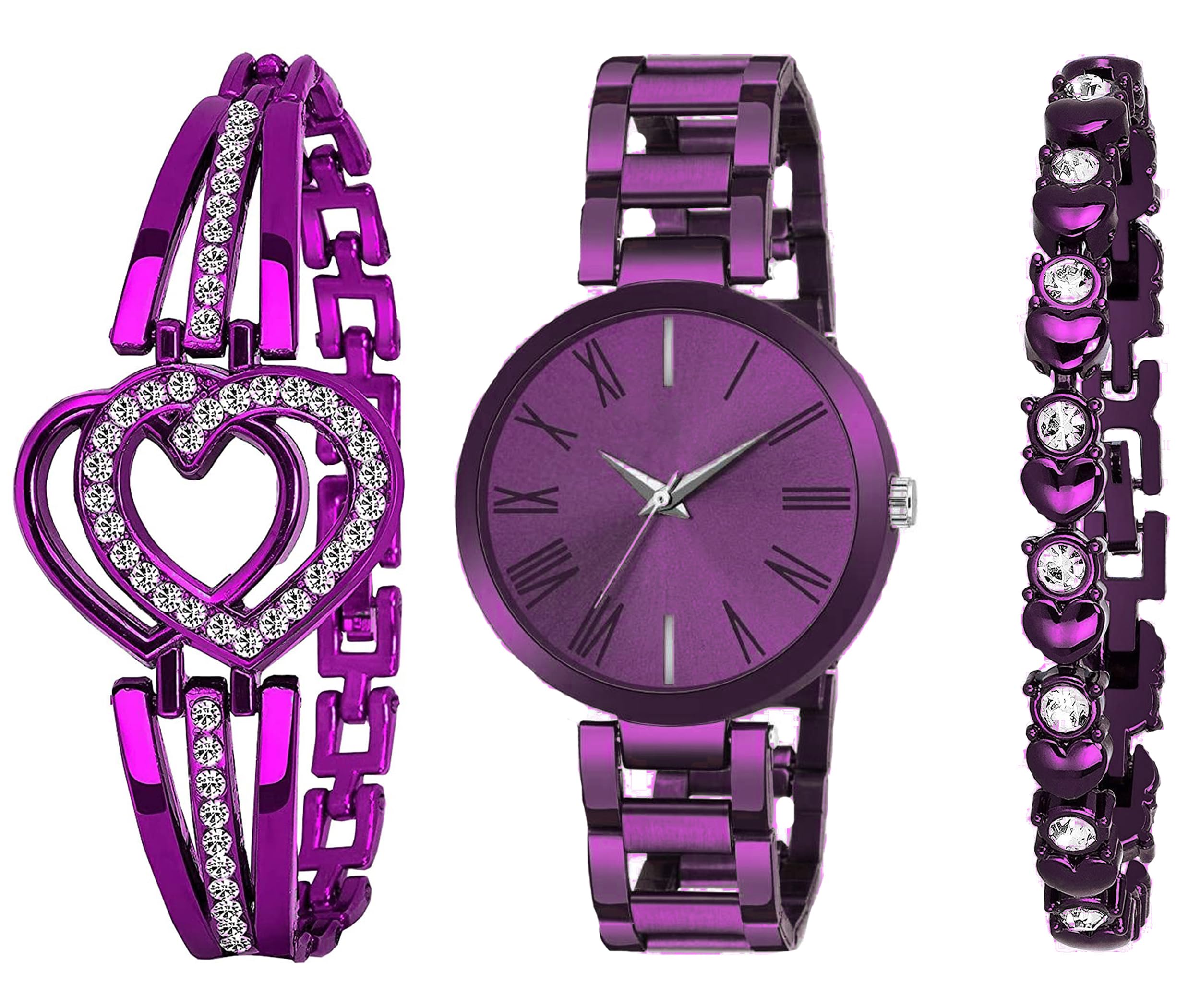FROZIL® Analog Purple Round Dial Stainless Steel Belt Combo Watch with Gift Bracelet for Women Or Girls and Watch for Girl Or Women (Combo of 3) (B0CJC33JRY) Amazon Price History, Amazon Price Tracker