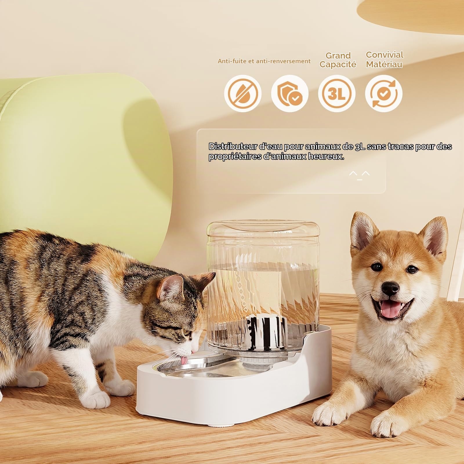 JUNSPOW Distributeur d'eau Automatique pour Chat avec Bol en Acier Inoxydable, Distributeur d'eau réglable pour Chats et Chiens | Distributeur d'eau réglable pour chiens et chats