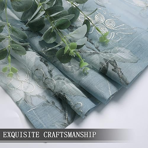 Miniatura 7 de Tollpiz - Cortinas de gasa con estampado de flores y bordado de enredadera, con bolsa para barra, cortinas Voile para ventana, para sala de estar,