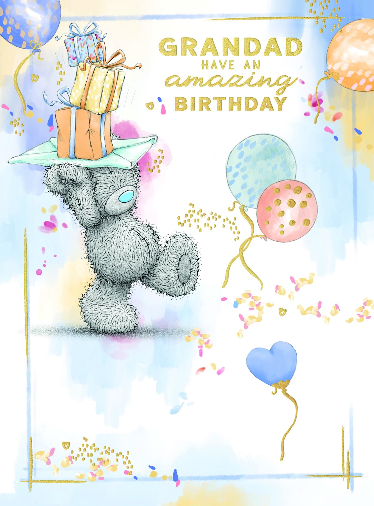 Me To You Tatty Teddy Grandad Adorable Luxury Gold Foil Birthday Card, 5 X 7 Inches - Official Collection