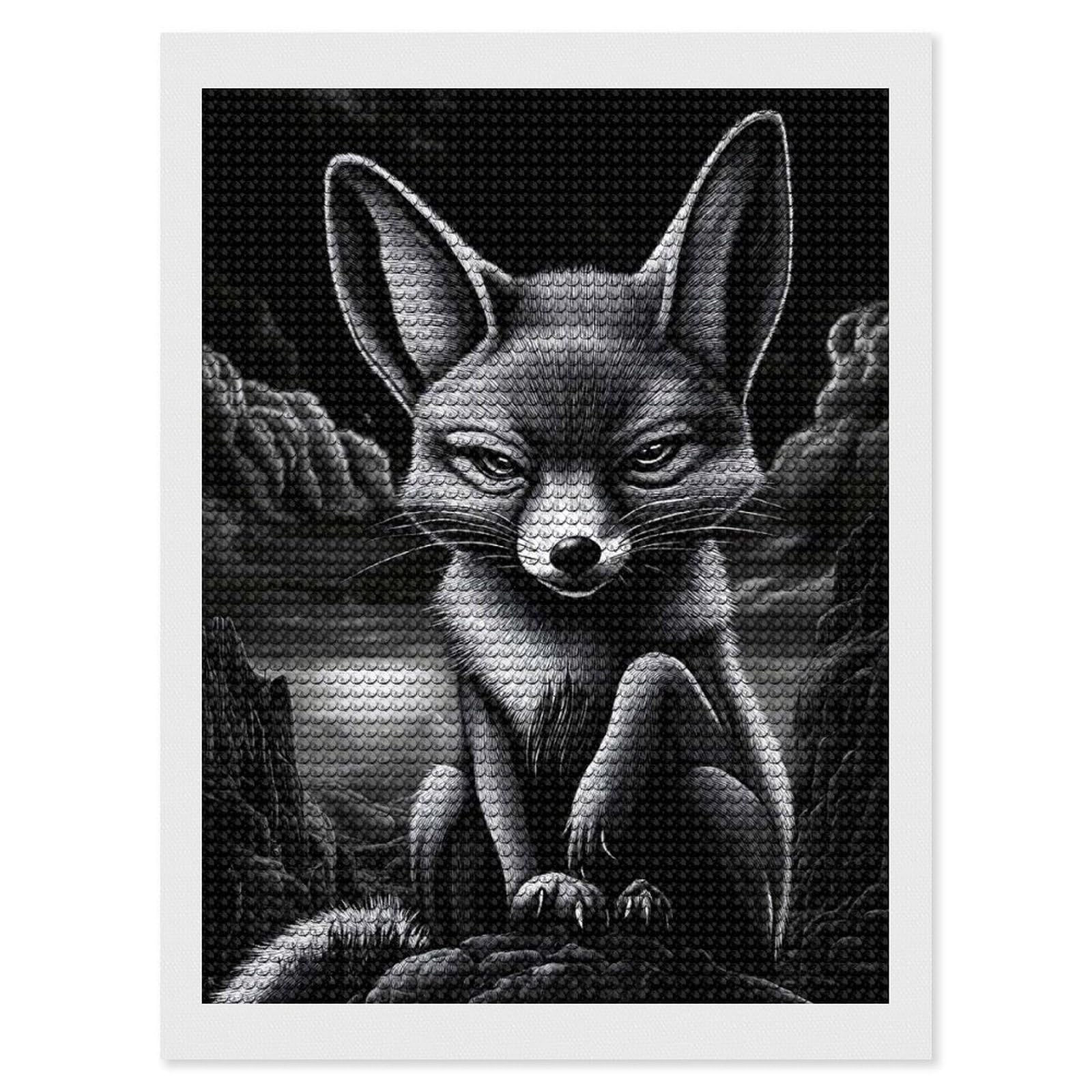 Junmoney Fennec Fox in A Dark Landscape Diamond Art Kit 12"x16", Creative Leisure Activity, Complete Accessories, Vintage Style Decor, for Women